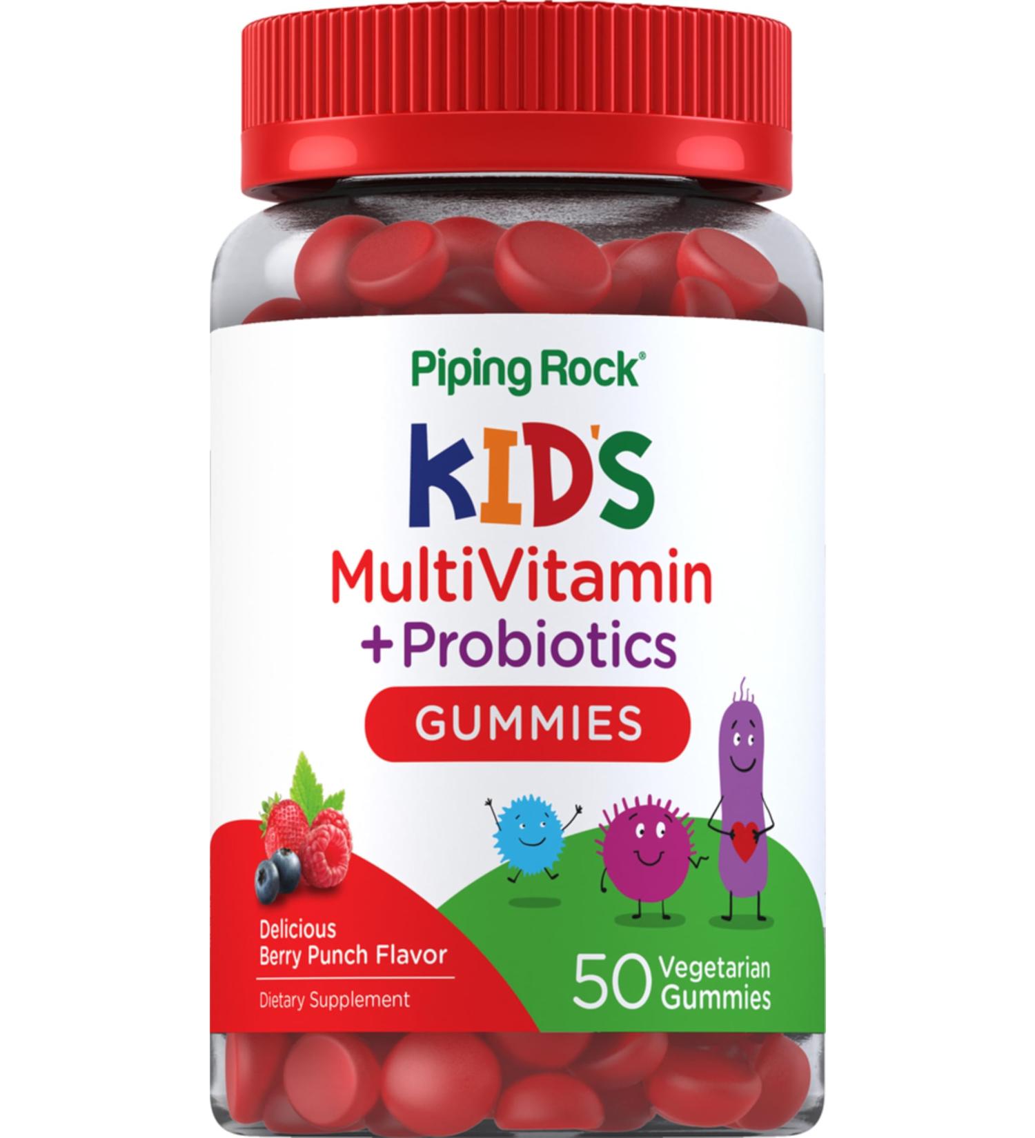 Piping Rock Kid's Multivitamin and Probiotic | 50 Gummies | Berry Punch Flavor | Vegetarian Non-GMO Gluten Free Children's Supplement - Buy Online on GoSupps.com