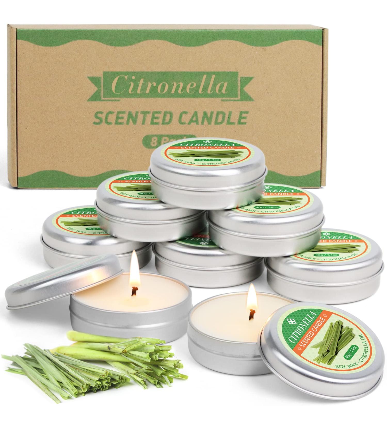 Citronella Candles for Outdoor Use | Soy Wax Lemongrass Scent | Portable Gift Set for Women | Perfect for Garden Patio & Camping - 8x1.4oz - Buy Online on GoSupps.com