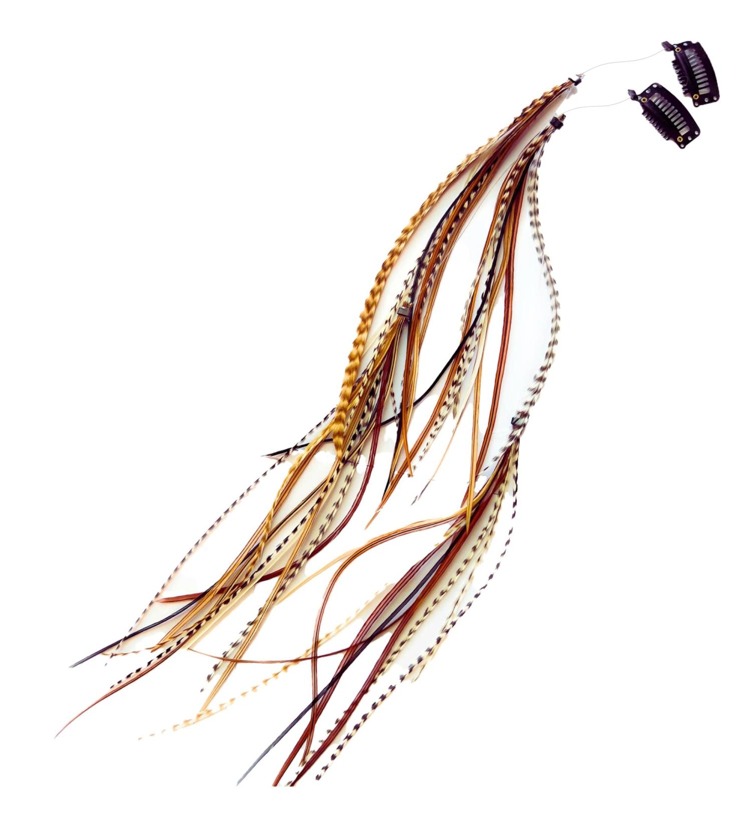 Boho Indian Feather Hair Clips - Long Real Clip-on Extensions - Buy Online on GoSupps.com