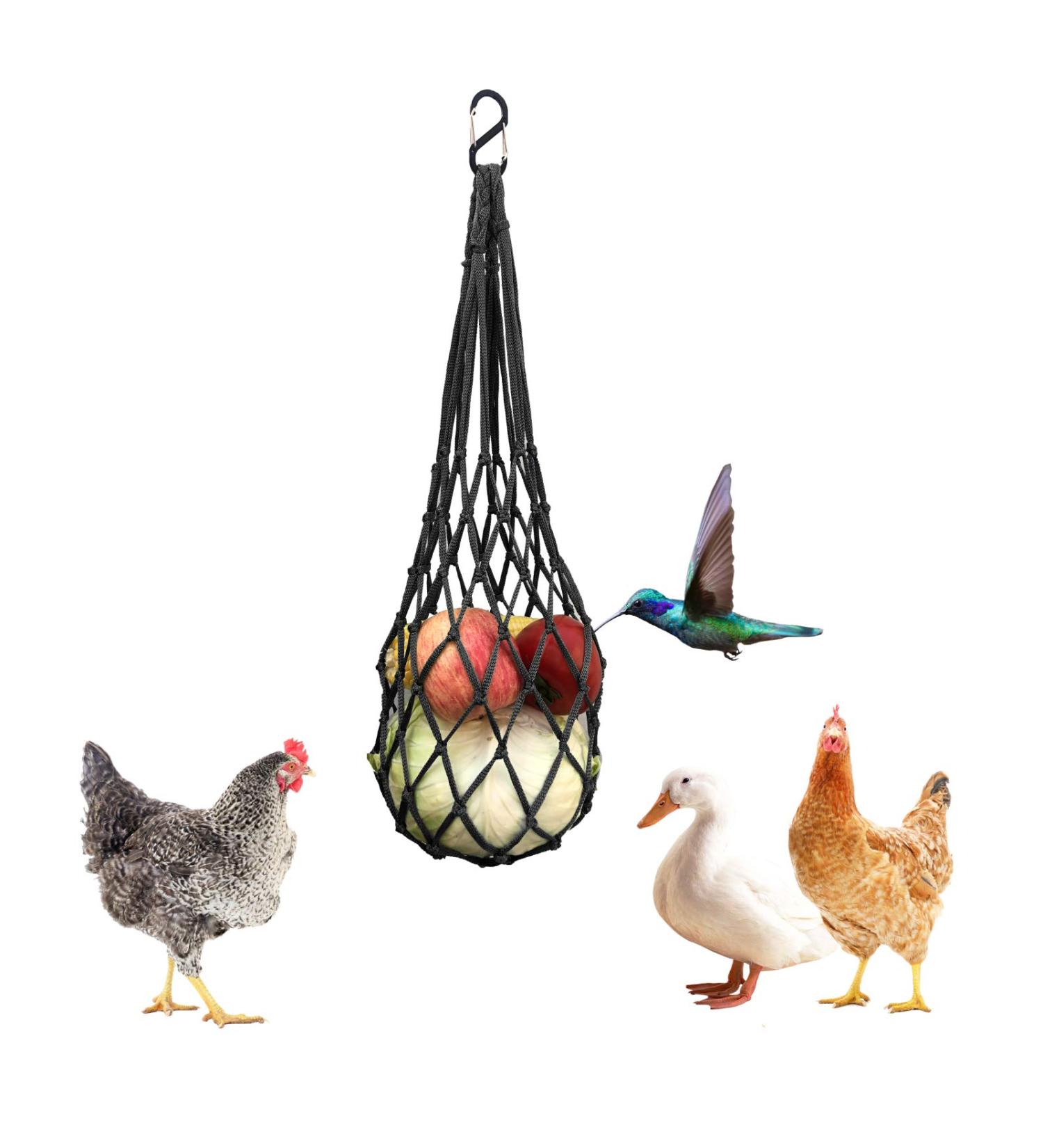 Chicken Vegetable String Bag with Hook for Coop, Poultry Fruit Holder & Feeder - Treat Feeding Tool for Hens, Ducks, Geese - Black - Buy Online on GoSupps.com