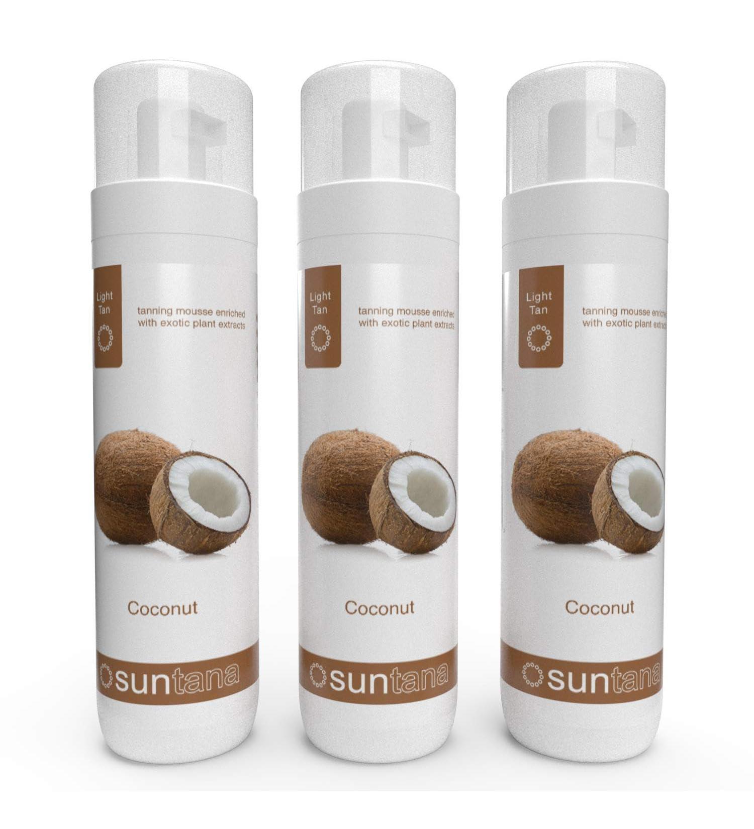 3 x Suntana Coconut Fragranced 8% Sunless Self Tanning Mousse - Light to Medium Tan (3 x 8 oz)