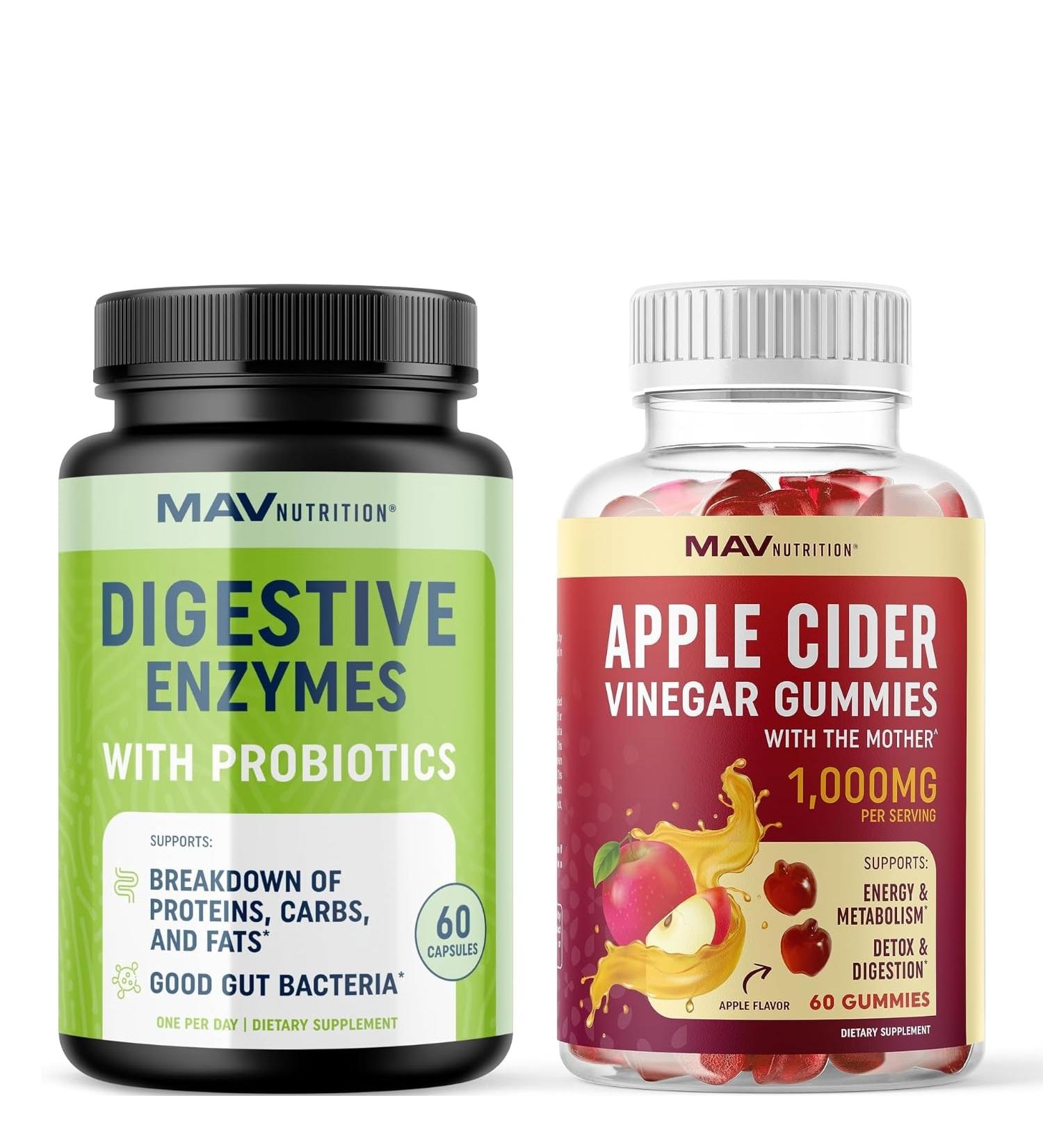 Apple Cider Vinegar Gummies and Advanced Digestive Enzymes Complex Capsules | Cleanse and Detox Support Plus Gut Health Support with Probiotics and ACV - Buy Online on GoSupps.com