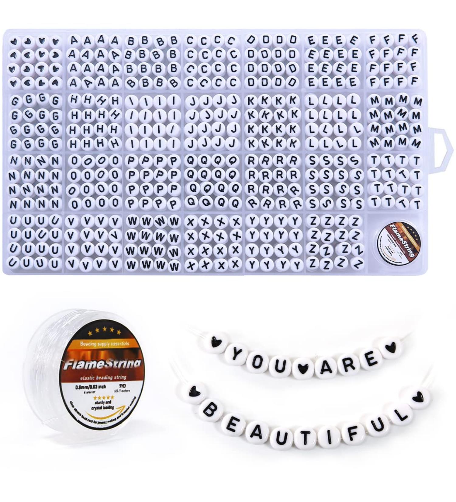 Eppingwin 1400pcs Letter Beads | 4x7mm Acrylic Alphabet Beads for Jewelry Making in 28 Grid Box (Black Letters & White Base) - Buy Online on GoSupps.com