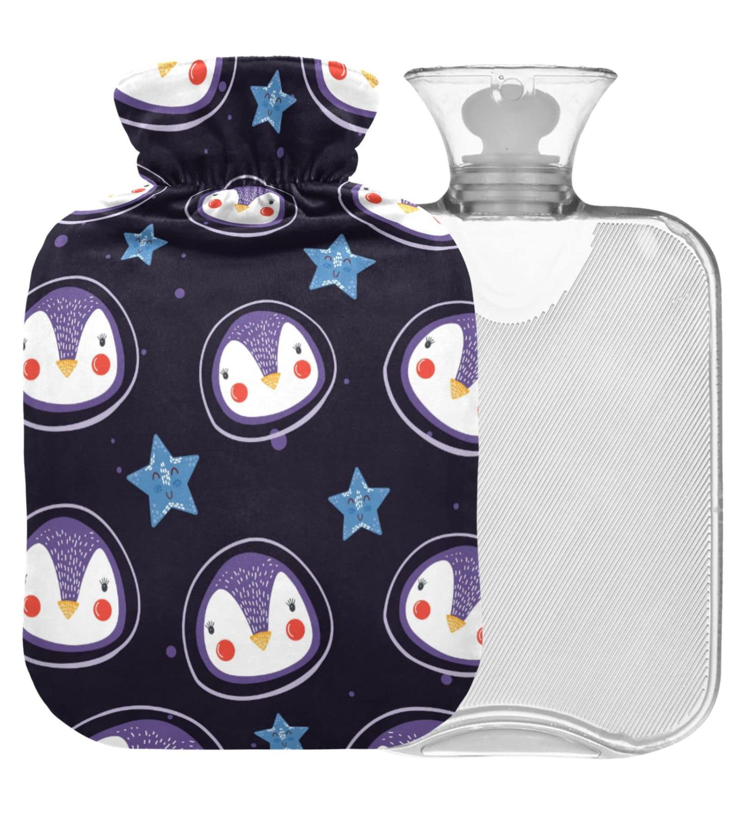 Naanle Galaxy Penguins Astronaut 2L Hot Water Bottle | Pain Relief & Heat Therapy | Transparent Cover for Bed & Hand/Foot Use - Buy Online on GoSupps.com