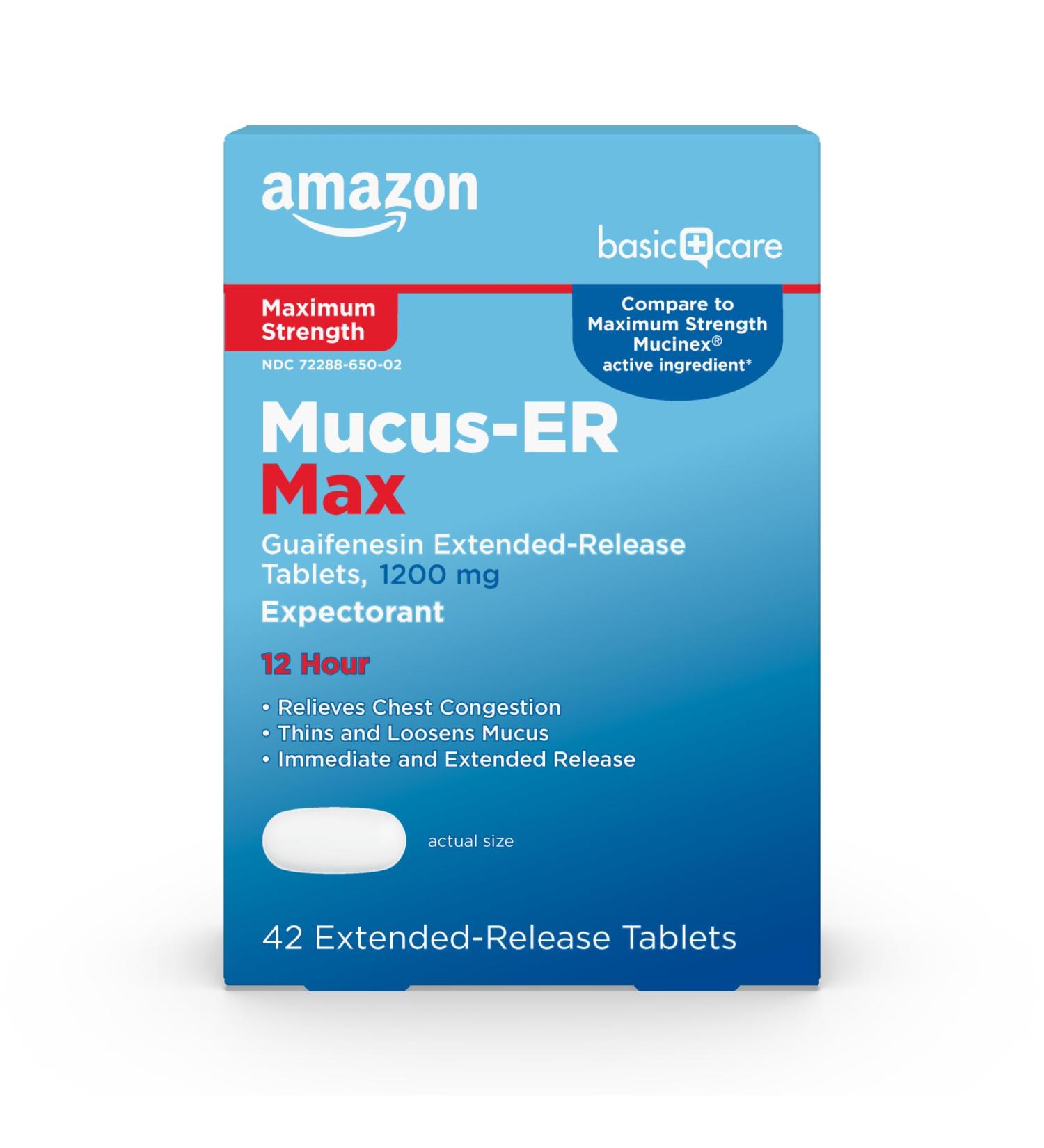 Amazon Basic Care Maximum Strength Chest Congestion and Mucus Relief Guaifenesin Extended-Release Tablets 1200 mg 42 Count 1 Pack - Buy Online on GoSupps.com