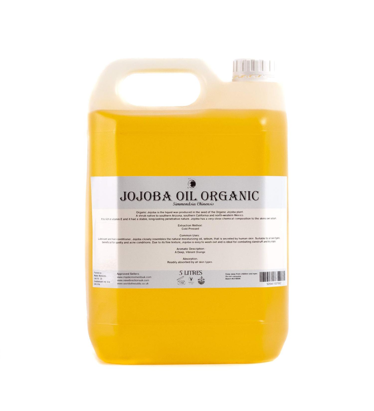 Buy Mystic Moments Bio Jojoba Carrier Oil 5L - Pure Natural Vegan Oil for Hair Face Nails Aromatherapy & Massage - GVO Free - Buy Online on GoSupps.com