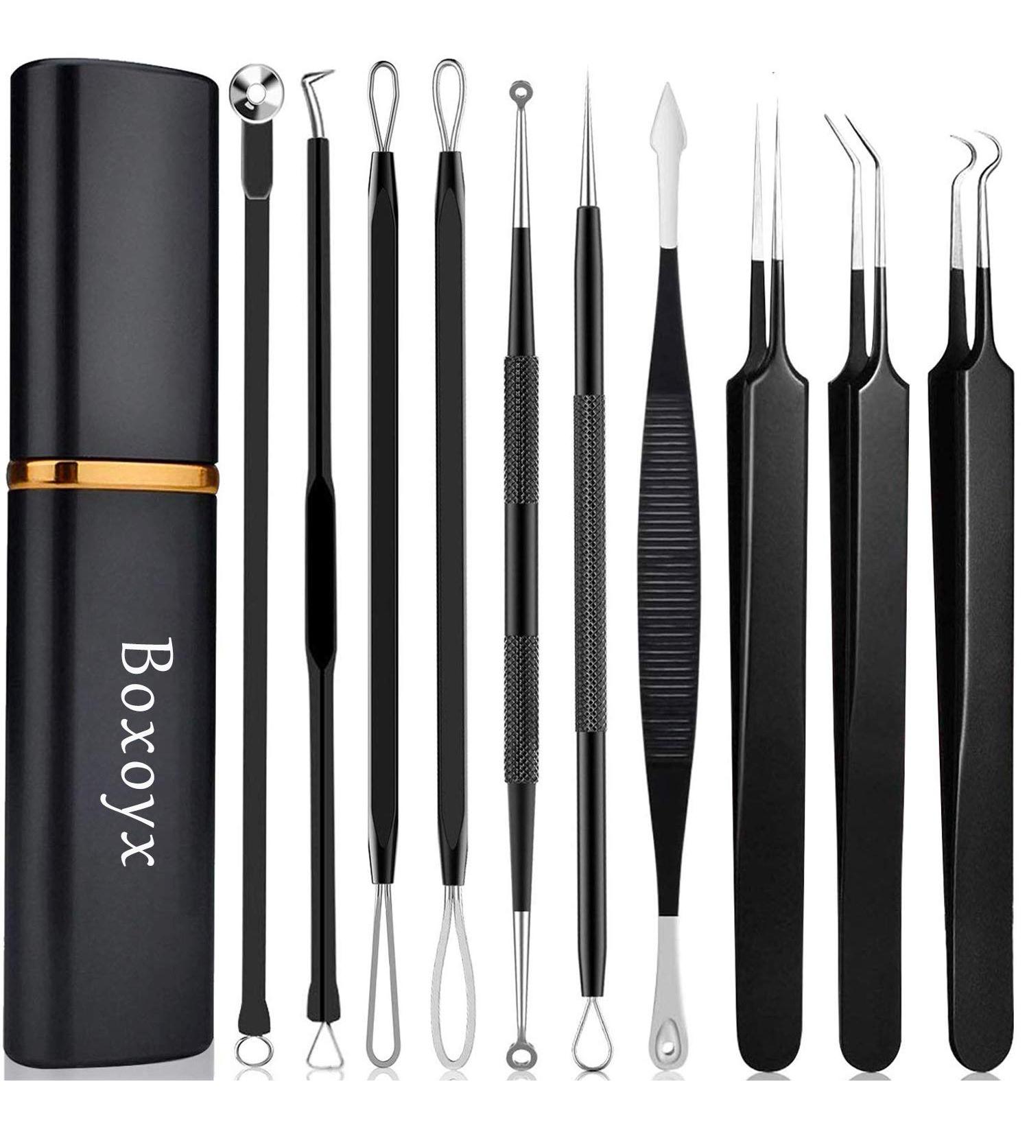 Pimple Popper Tool Kit - Boxoyx 10 Pcs Blackhead Remover Comedone Extractor Set in Metal Case for Quick Pimple, Blackhead, and Zit Removal - Facial and Nose Extraction (Black) - Buy Online on GoSupps.com