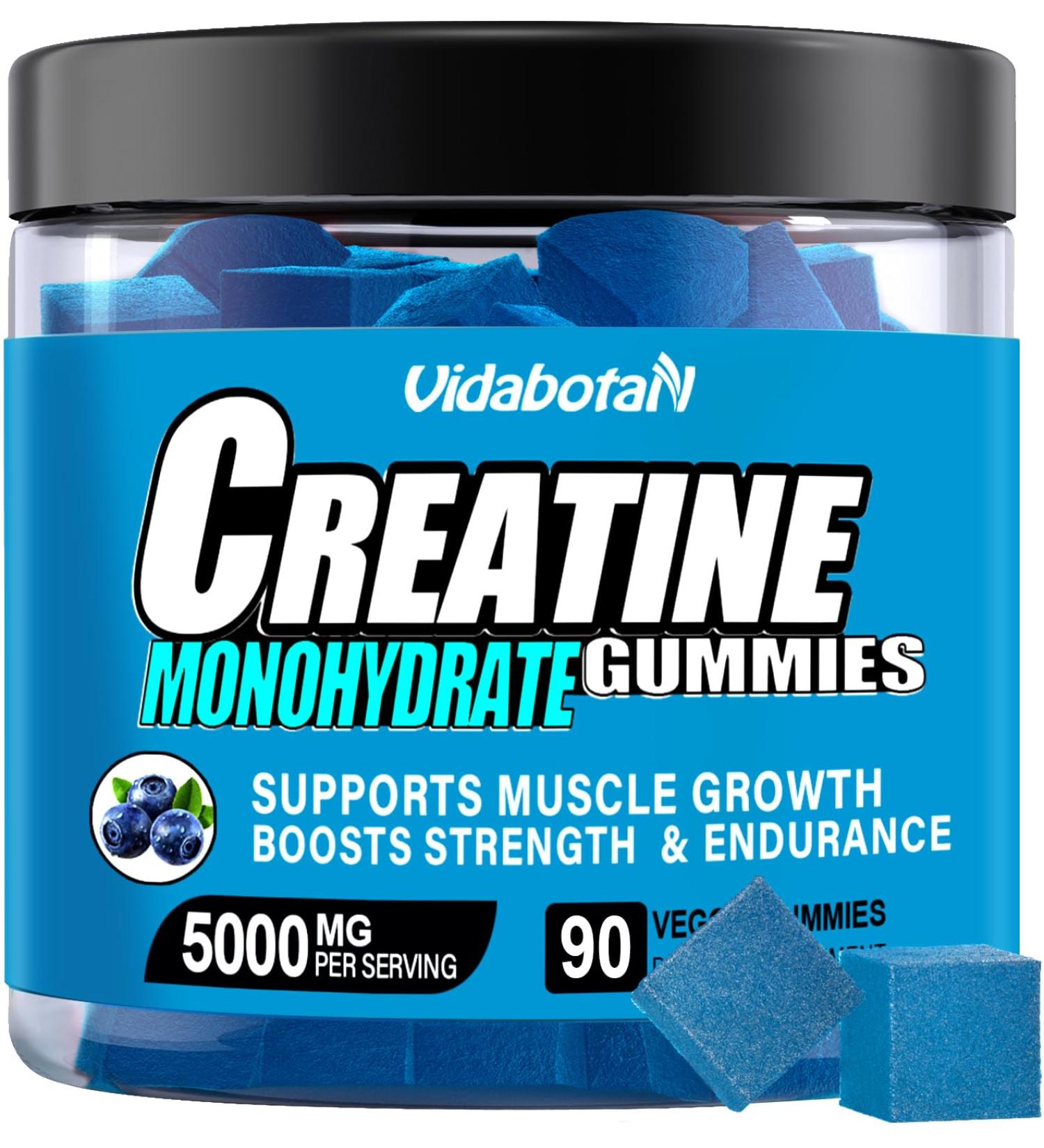 Sugar Free Creatine Monohydrate Gummies - Vegan 5g Creatine per Serving Blueberry Flavor for Muscle Mass - 90 Count - Buy Online on GoSupps.com