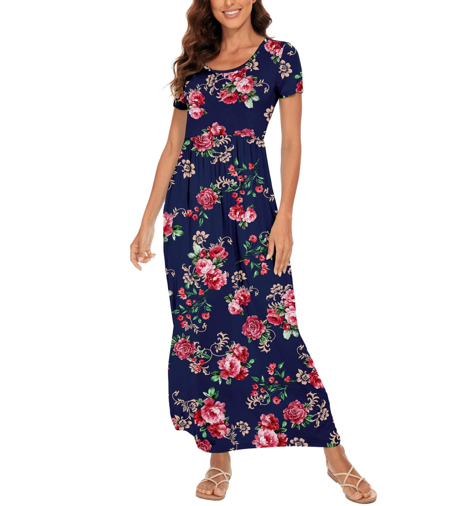 YUNDAI Womens Maternity Maxi Dress Short Sleeve Floral Loose Long Dress XXL B06 Rose Navy - Buy Online on GoSupps.com