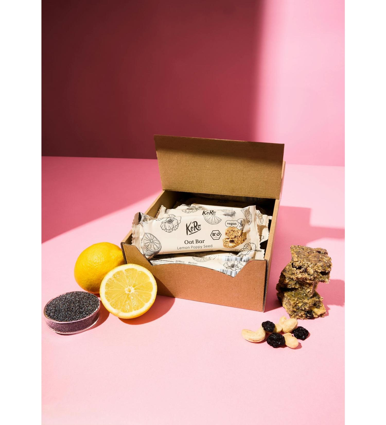 KoRo - Organic Oat Bar Lemon Poppy Seeds 15 x 60 g - Lemony-hazelnut flavor - With cashew nuts and dried morello cherries - Gluten-free and vegan - Buy Online on GoSupps.com