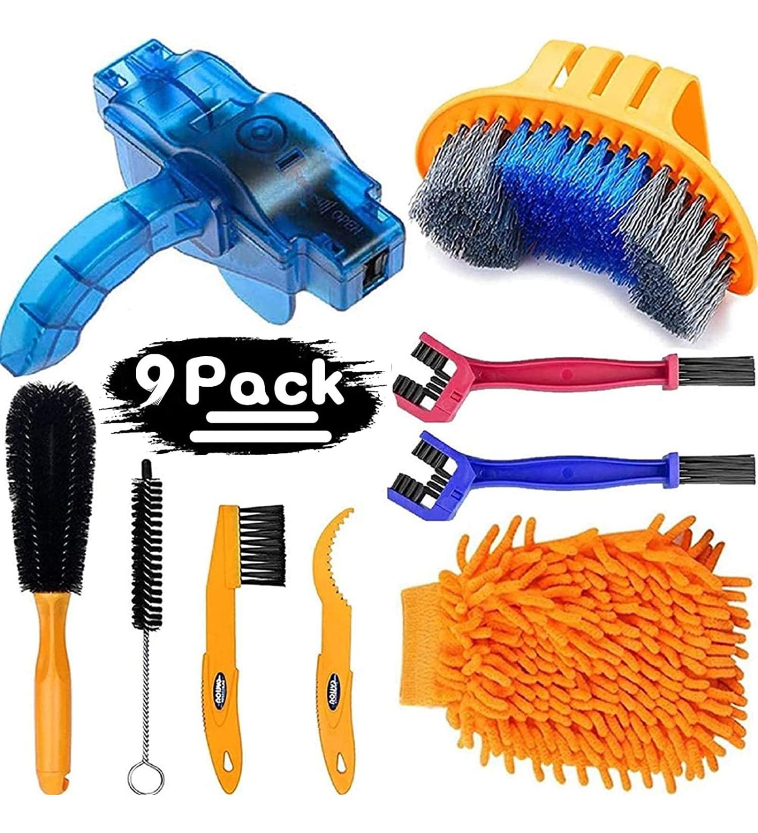 Focopot Bike Cleaning Kit (9pcs) with Chain Cleaner - Bicycle Clean Brush Tools for Mountain, MTB, Road, BMX - Buy Online on GoSupps.com