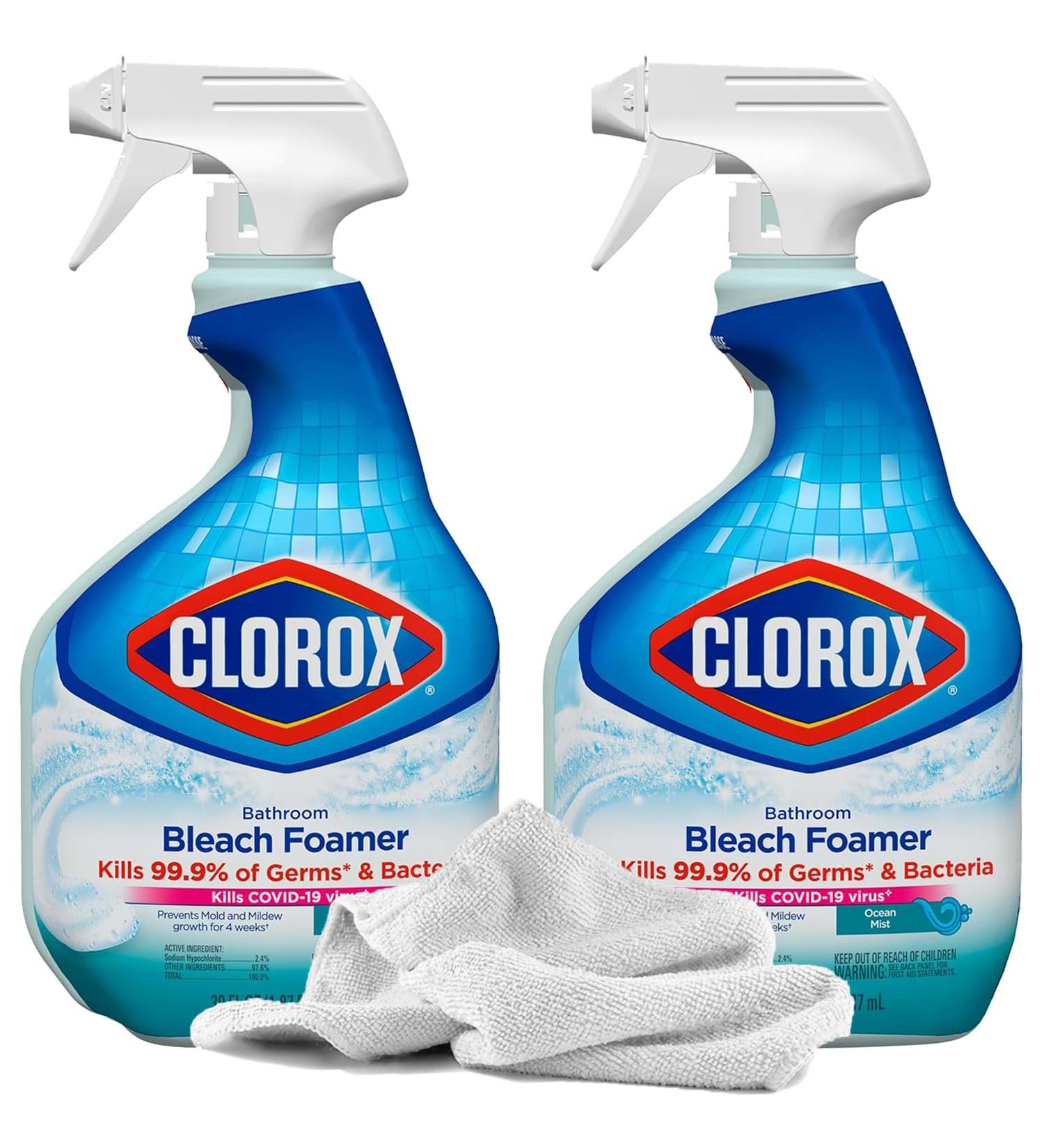 Powerful Bathroom Cleaner Spray - Towel + 2 Disinfecting Bleach Foamers 30oz | Stain Remover for Shower Tub Tile Toilet - International Shipping Available - Buy Online on GoSupps.com