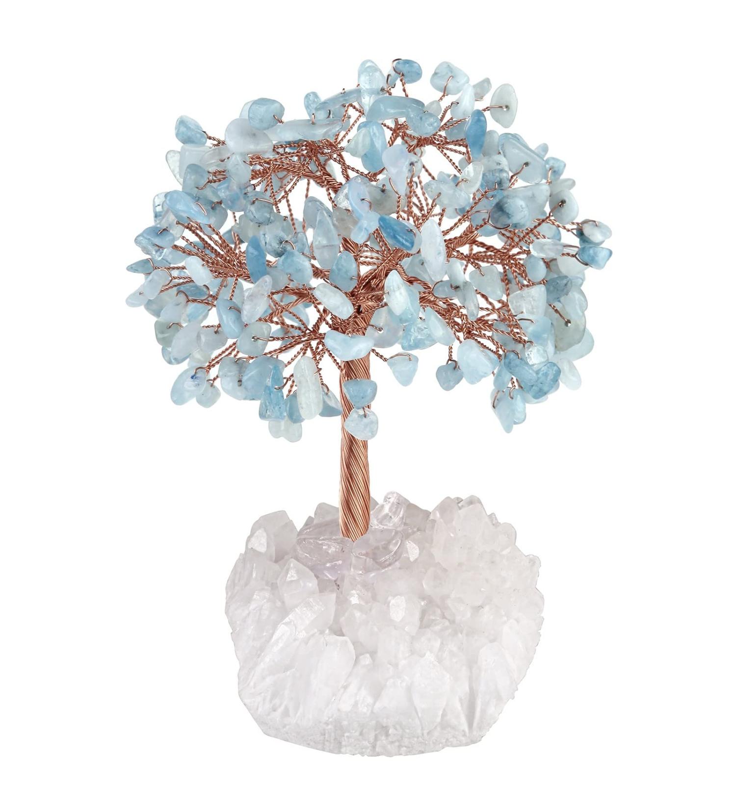 Kyeygwo Aquamarine Healing Crystal Money Tree - Feng Shui Bonsai Gemstone Ornament for Home & Luck - Buy Online on GoSupps.com