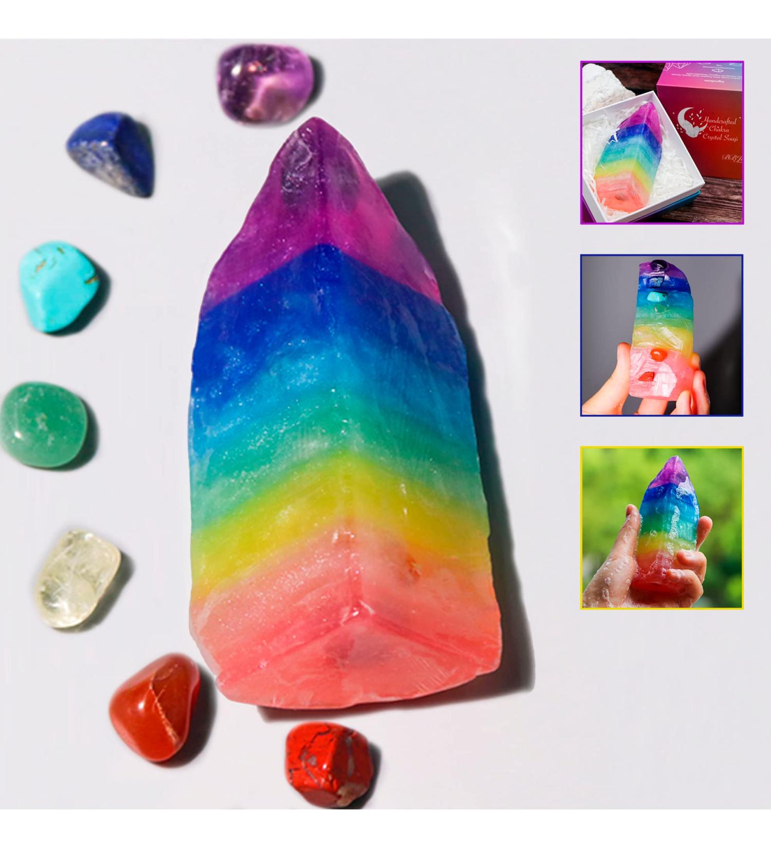 Crystal Chakra Soap Rock - Jasmine Essential Oil - Natural Gemstones - Healing Energy Moisturizing Soap Bar - Unique Gift for Men & Women - Buy Online on GoSupps.com