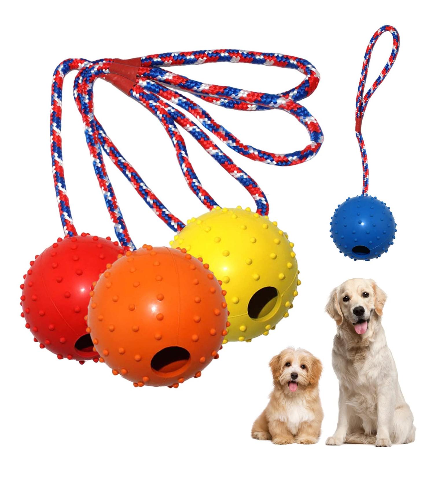 Nizirioo 4 Pack Dog Balls with Cord | Natural Rubber Dog Toys for Agility | Soft & Elastic Balls for Fetch & Play | Ideal Dog Accessories (5 cm) - Buy Online on GoSupps.com