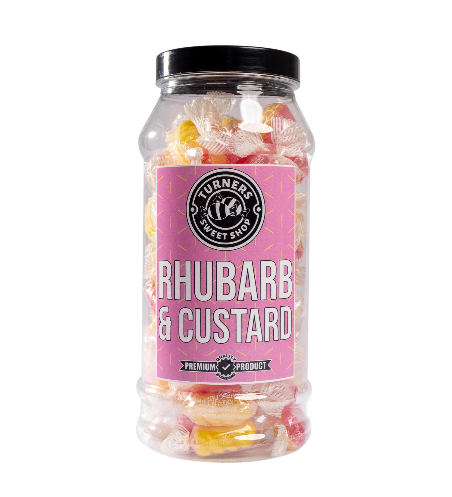 Rhubarb & Custard - 385g by Turners Sweet Shop Traditional Retro Gift Jar Classic Original Pick & Mix Sweets Quality Confectionary Fantastic Gifts for Him Her or Them