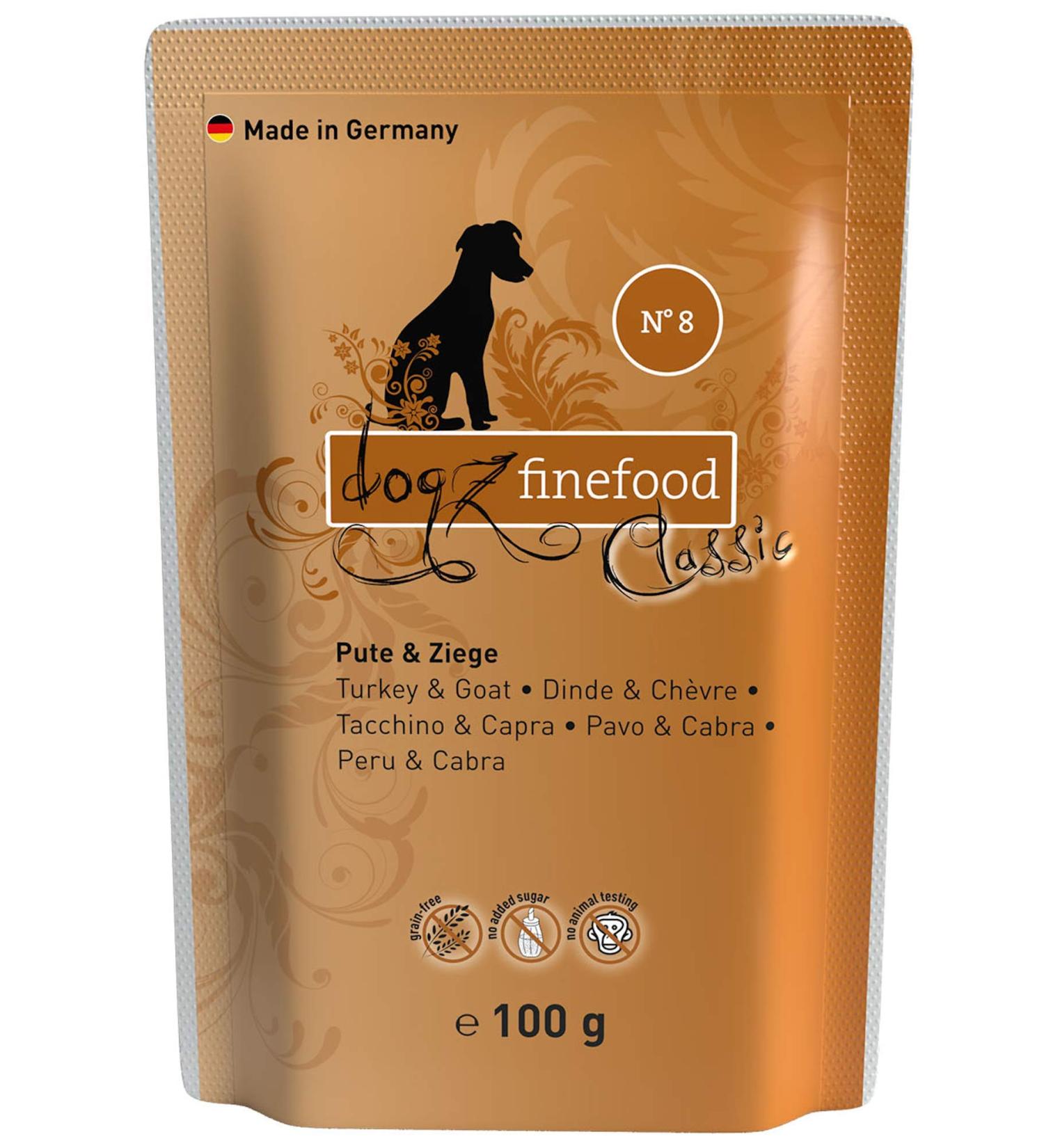 Buy Dogz Finefood Wet Dog Food - Turkey & Goat Grain-Free & Sugar-Free High Meat Content - 12 x 100g Bags | Premium Delicatessen for Dogs & Puppies - International Shipping - Buy Online on GoSupps.com