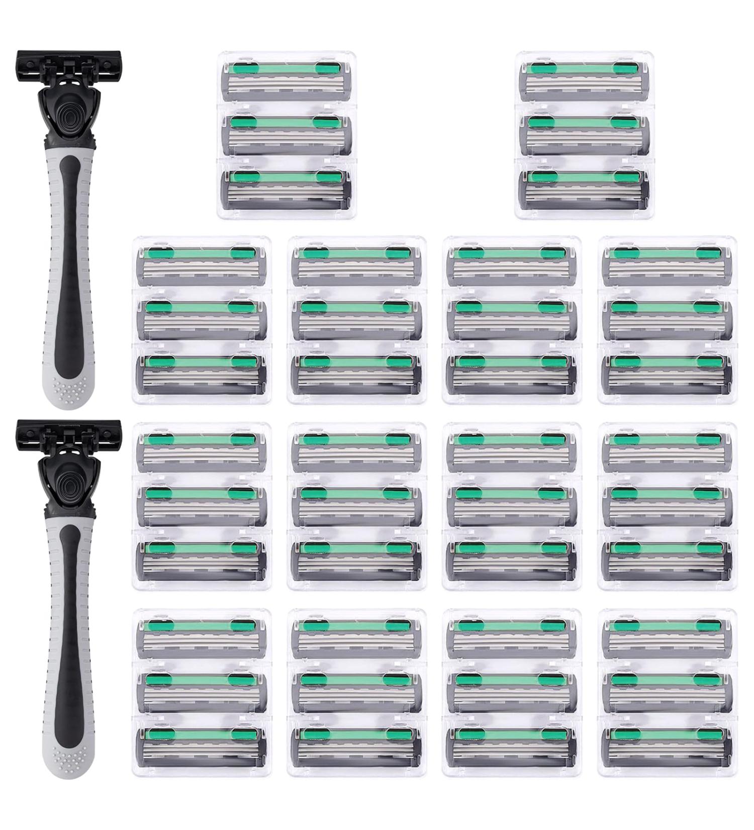 44-Piece Men's Disposable Razors Set - 42 Replaceable Heads & 2 Razor Handles for Smooth Shaving - International Shipping Available - Buy Online on GoSupps.com