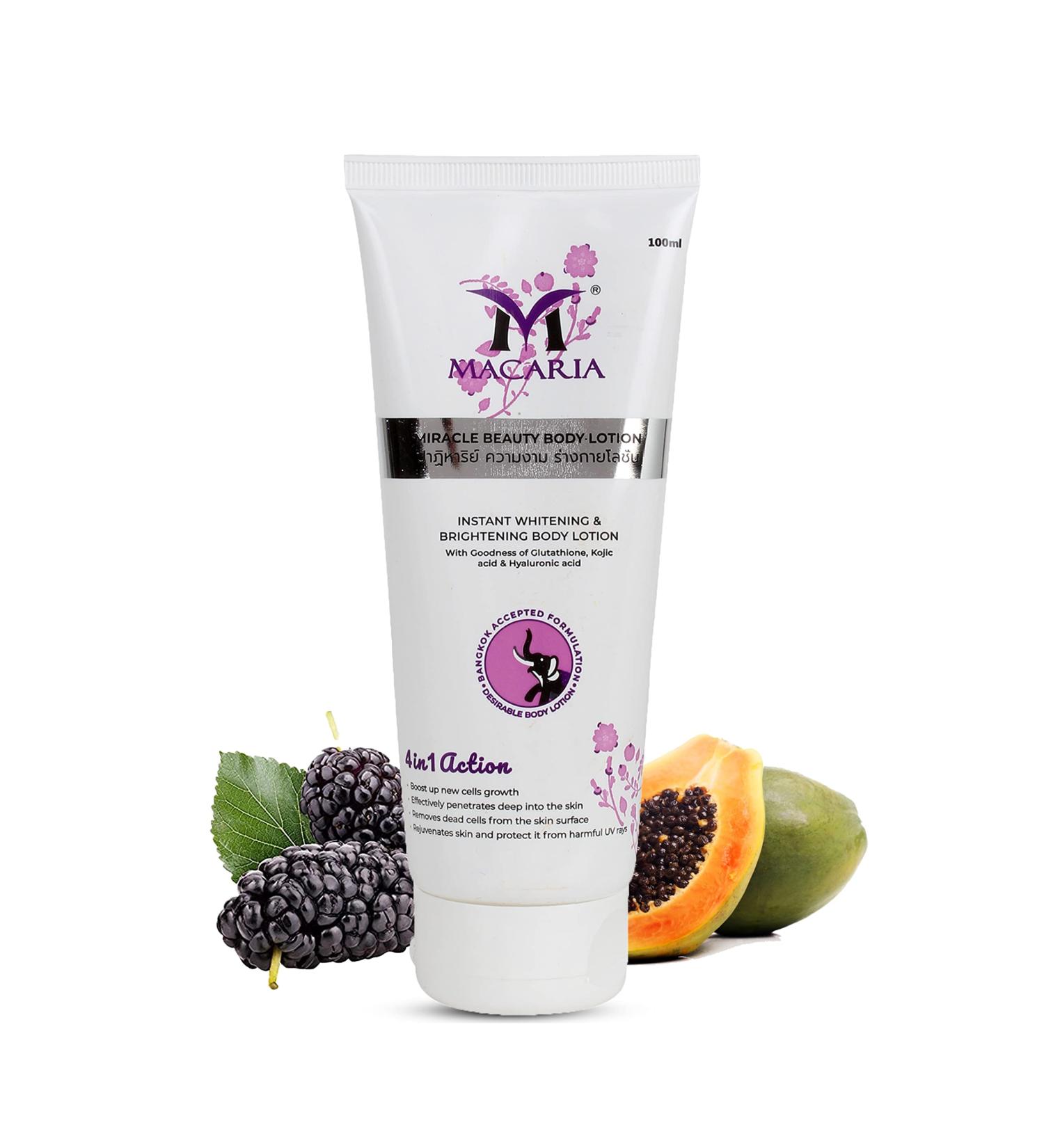 Miracle Beauty Instant Whitening Body Lotion for Very Dry Skin for Men & Women with Glutathione Hyaluronic Acid & Vitamin E for Instant Hydration & Glow Suitable for All Skin Types 100ml - Buy Online on GoSupps.com
