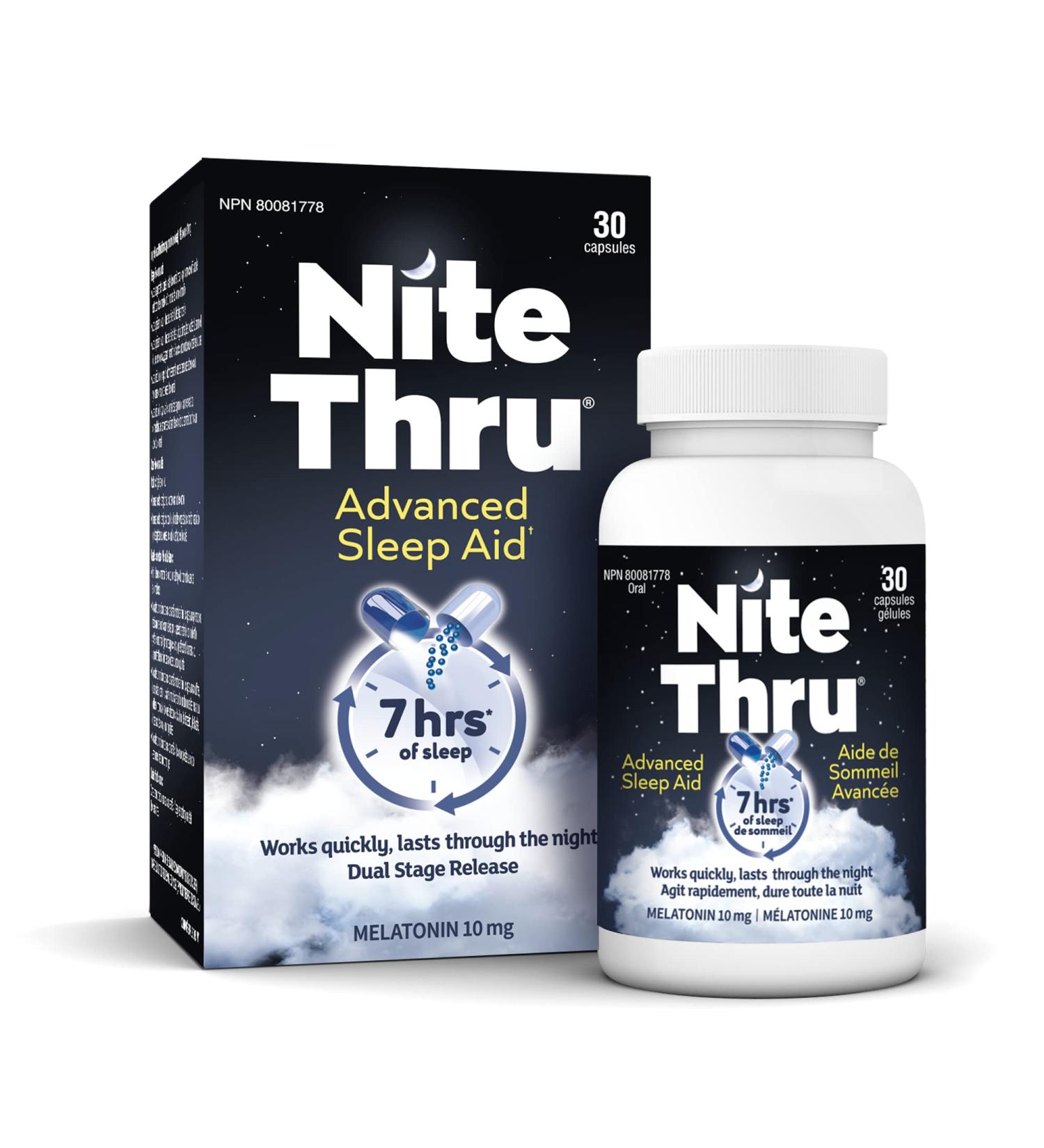 NiteThru Advanced Sleep Aid for Adults Timed Release Melatonin 10mg 30 Capsules (Packaging May Vary) - Buy Online on GoSupps.com