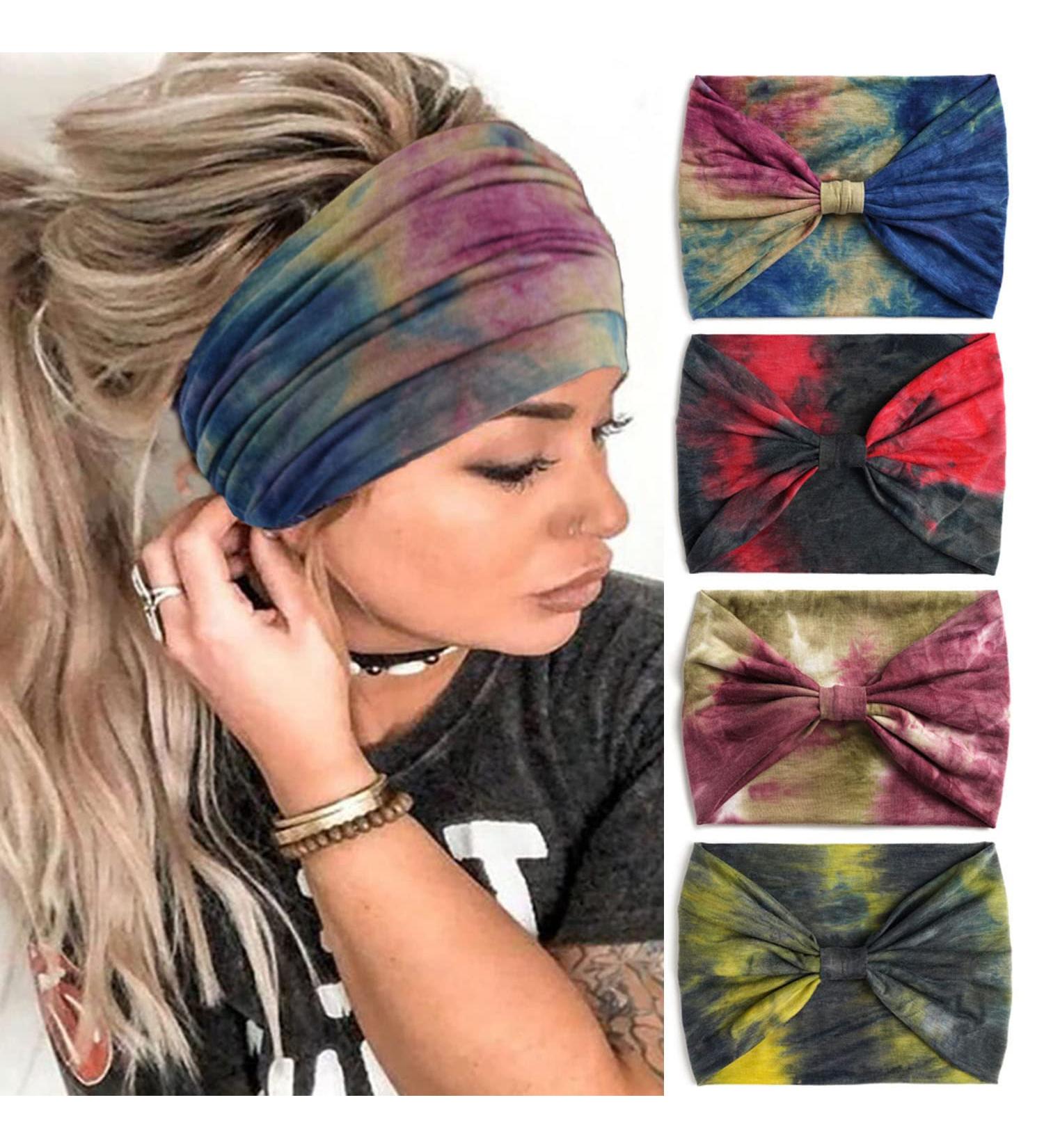 CAKURE Boho Tie-Dyed Wide Headbands Pack of 4 - Non-Slip Turban Sweatbands for Women and Girls - Buy Online on GoSupps.com