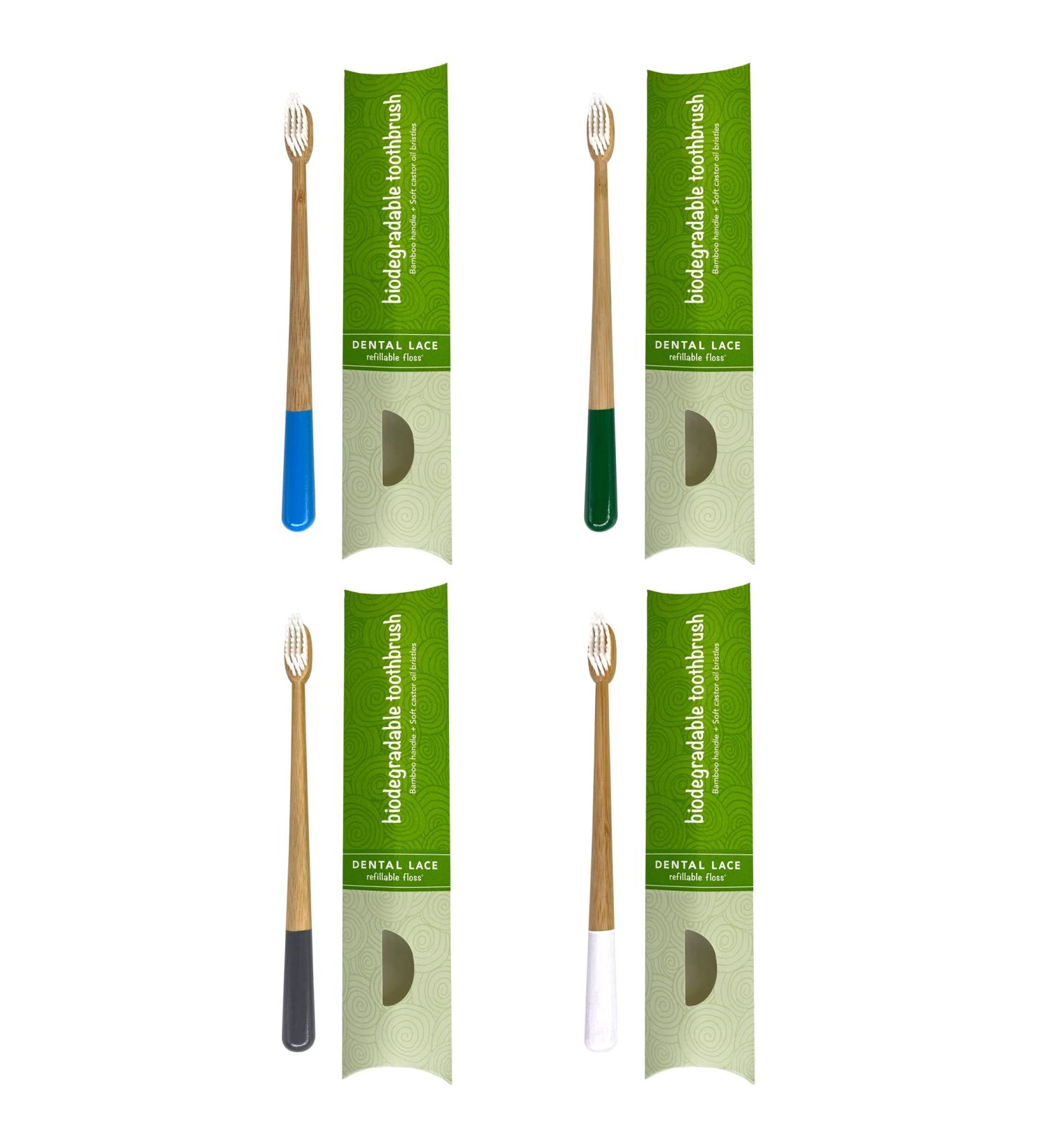 Dental Lace Bamboo Toothbrush Set - 4 Pack of Soft Castor Oil Bristle Brushes - Buy Online on GoSupps.com