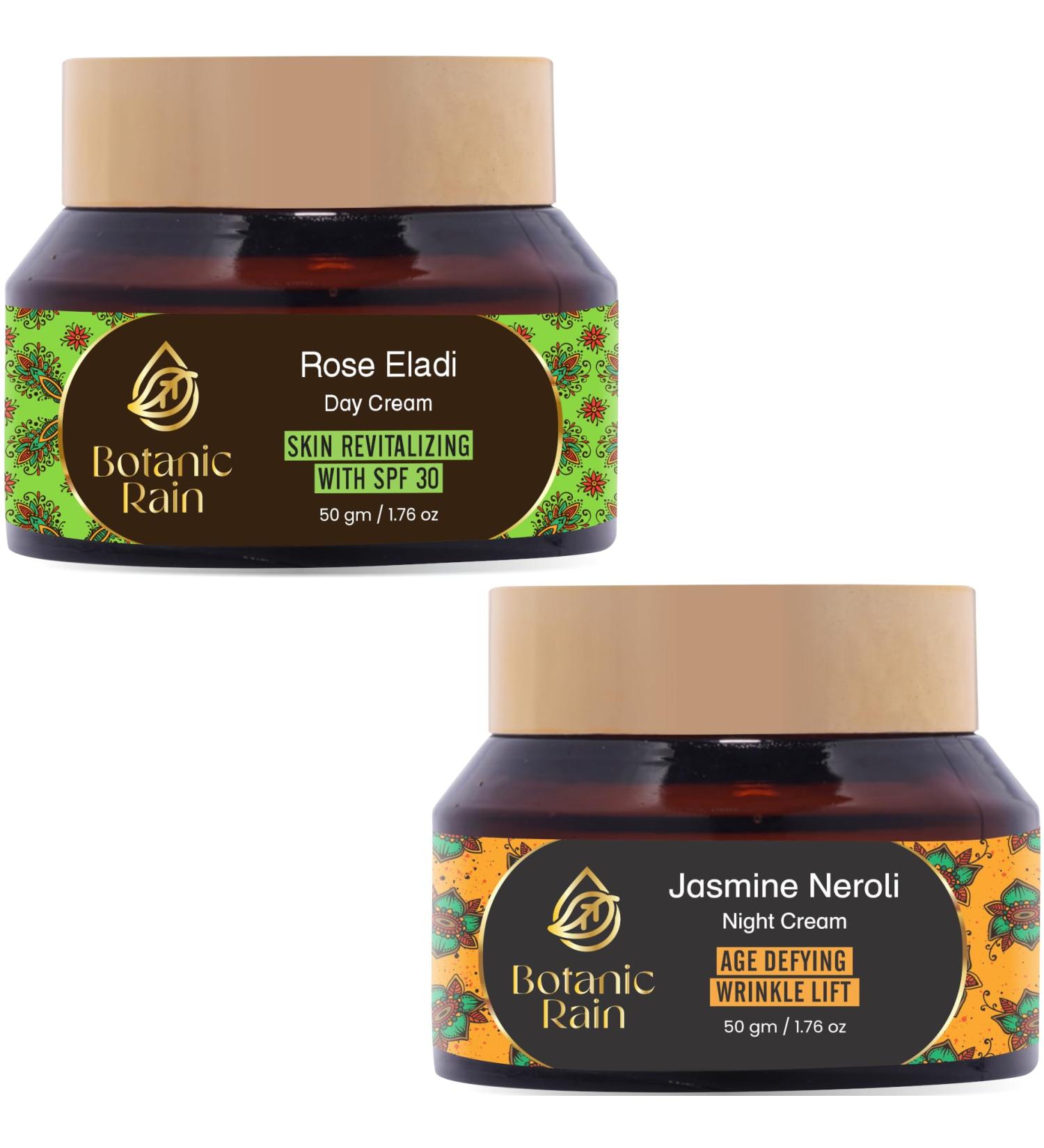 Botanic Rain Organic Face Moisturizer With SPF With Rose Eladi And Night Cream With Jasmine Neroli Natural Ayurveda Products Suitable For All Skin Types For Women And Men - Buy Online on GoSupps.com