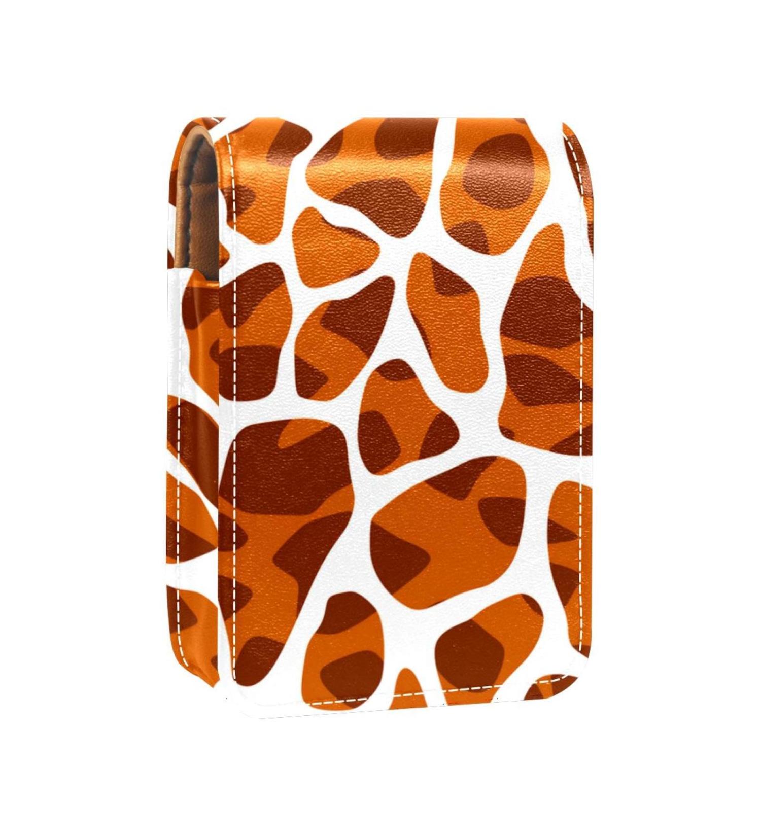 Travel Lipstick Organizer Case - Portable Makeup Bag with Mirror - Brown Giraffe Print - Buy Online on GoSupps.com
