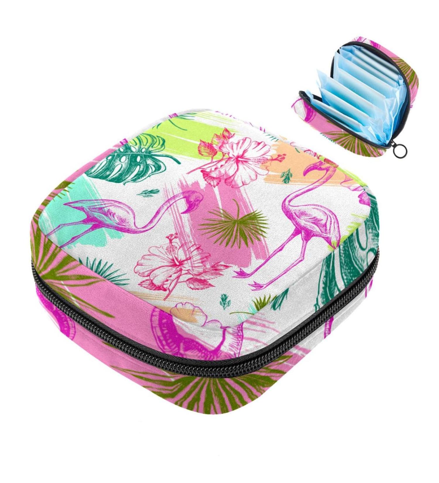 Portable Women's Binding-Up Bags | Menstrual Cup & Tampon Bags for Teens | Colorful Tropical Flamingo Design - Buy Online on GoSupps.com