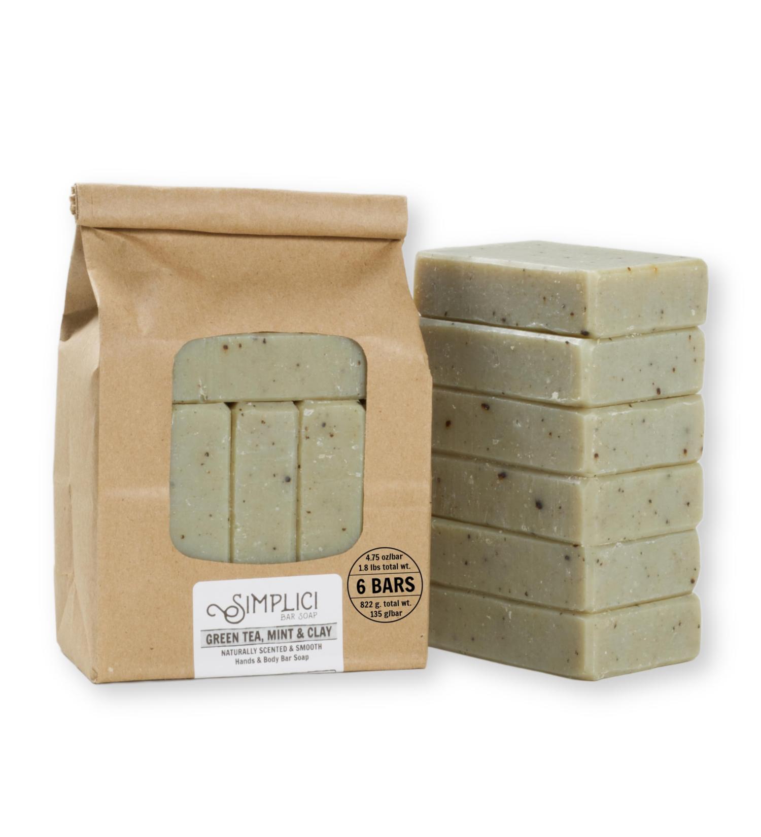 Green Tea Mint & Clay Natural Soap - 6 Bar Value Bag | Smooth & Pure Essential Oils | Palm Free | International Shipping - Buy Online on GoSupps.com