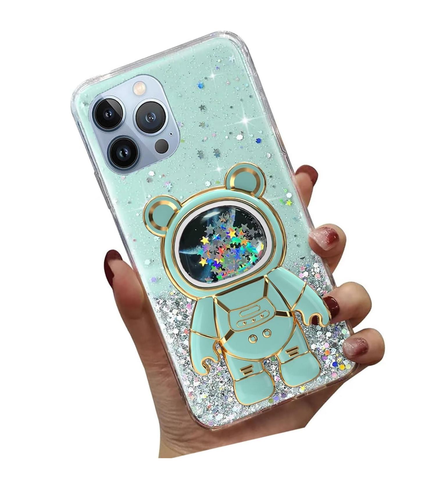 Tivenfezk Nadoli iPhone 13 Pro Max Astronaut Glitter Case | Soft Silicone Hidden Stand Protective Cover - Green - Buy Online on GoSupps.com