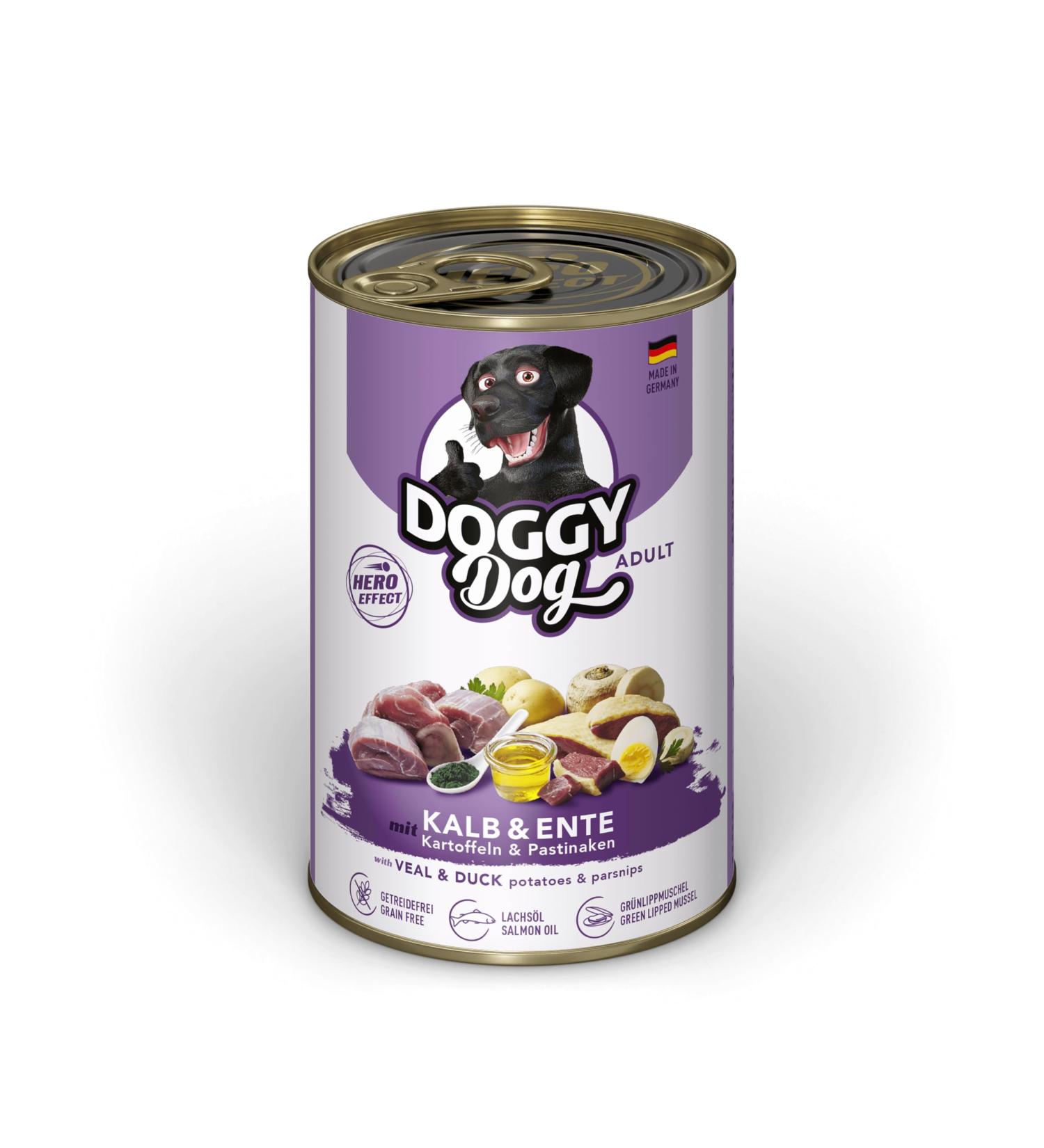 Doggy Dog Pat Veal and Duck 6 x 400 g Wet Dog Food Grain Free with Salmon Oil and Green-lipped Mussel Complete Food with Potatoes and Parsnips Made in - Buy Online on GoSupps.com