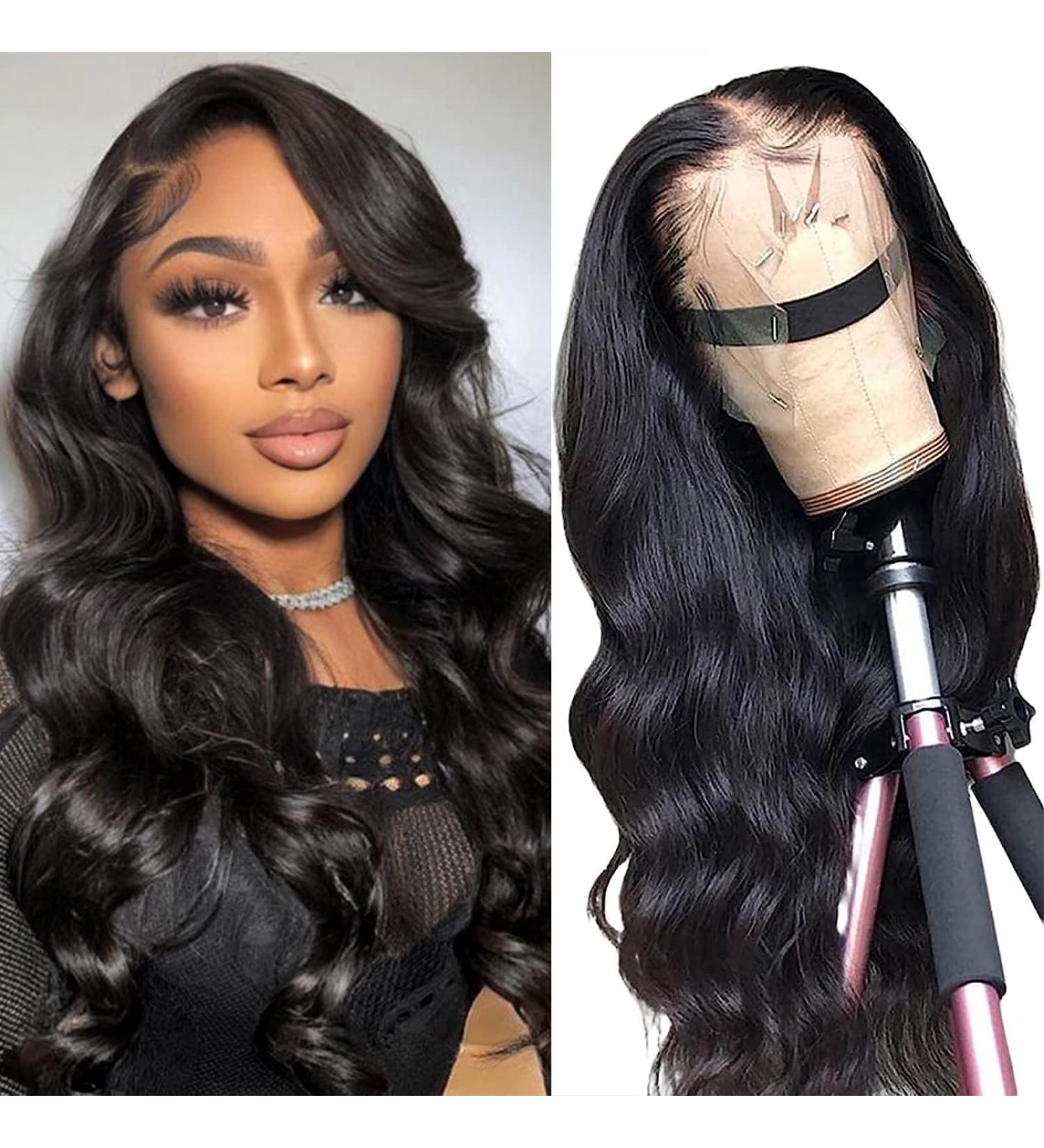 RXY Brazilian Human Hair Body Wave Lace Front Wig 18 Inch 13x4 - Pre Plucked, Glueless, 180% Density for Black Women - Natural Color - Buy Online on GoSupps.com