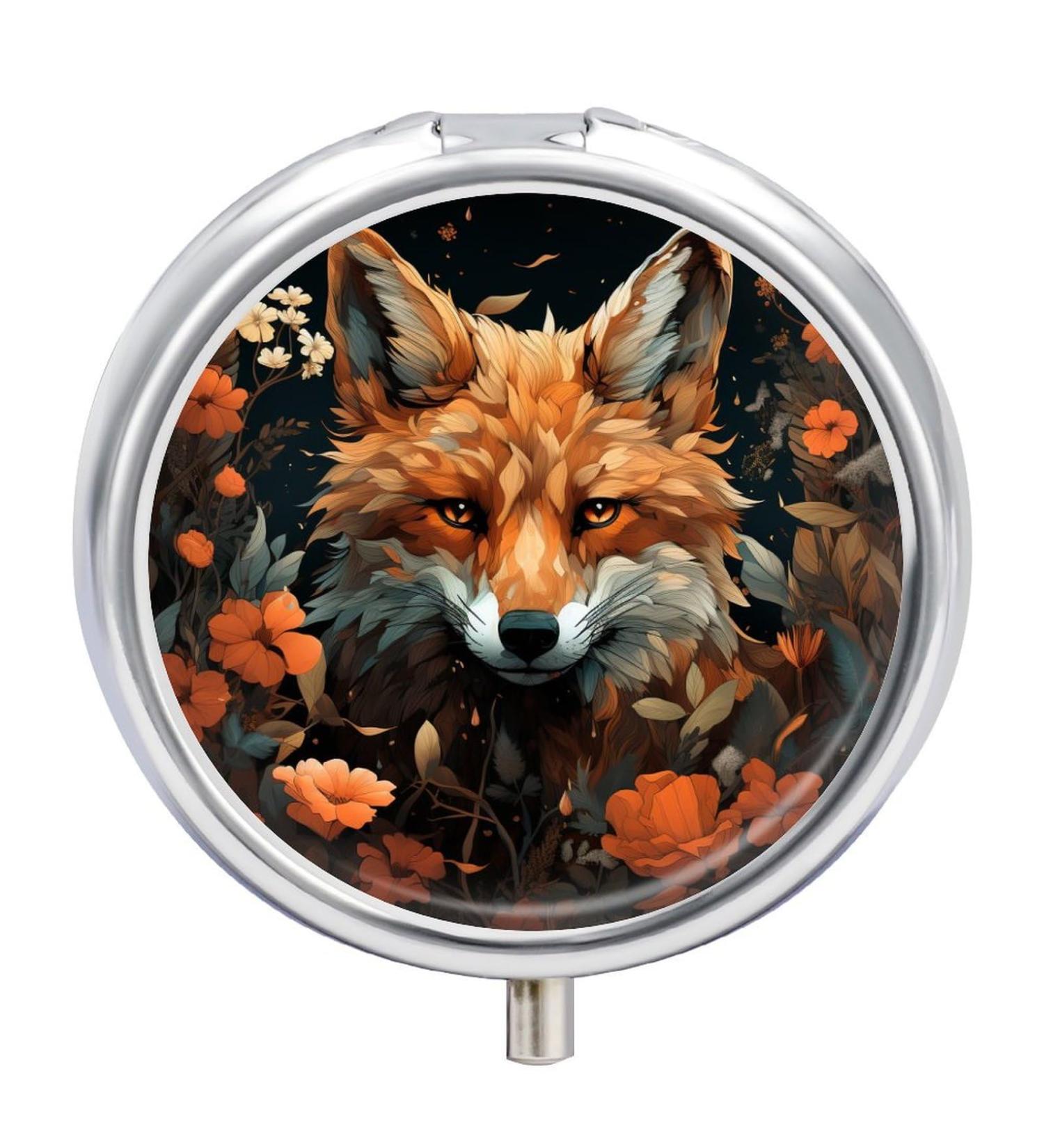 Small Travel Pill Case - Round Metal Pill Box | 3 Compartment Portable Organizer for Travel & Daily Use | Fox - Buy Online on GoSupps.com