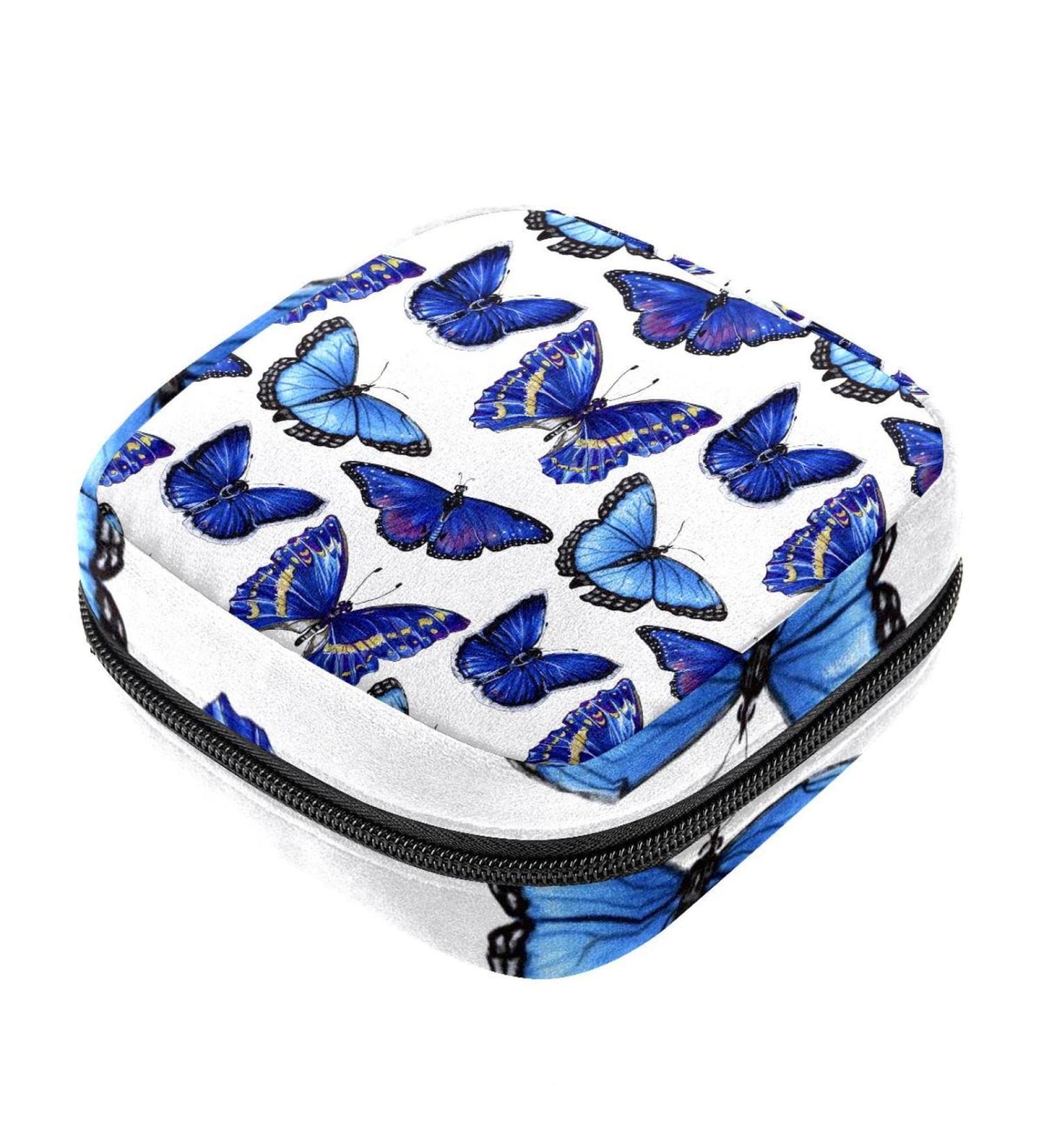 Beautiful Blue Napkin Storage Bag with Butterfly Pattern | Portable Menstrual Cup | Ideal for Teens & Women - Buy Online on GoSupps.com