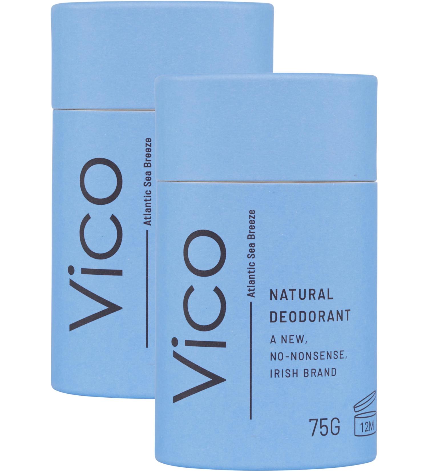 Vico Natural Plastic Free Deodorant Stick 2.65 Oz Atlantic Sea Breeze (2-Pack) - Effective Odor Protection Plastic Free Vegan Cruelty Free Unisex Men Women Atlantic Sea Breeze 2 Pack