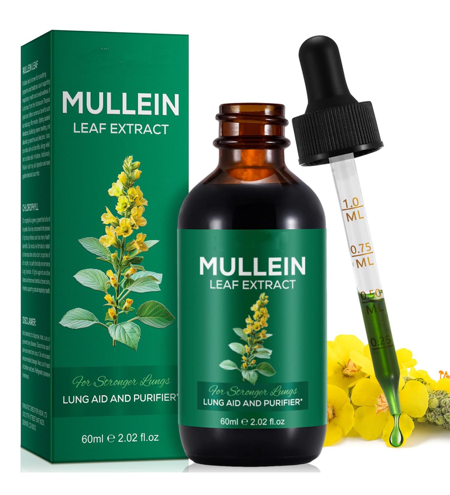 Mullein Drops for Lungs Natural Vegan Mullein Leaf Extract Liquid Supplement with Chlorophyll Lung Cleanse Respiratory Supports Immune & Digestive Wellness - 2 Fl Oz - Buy Online on GoSupps.com