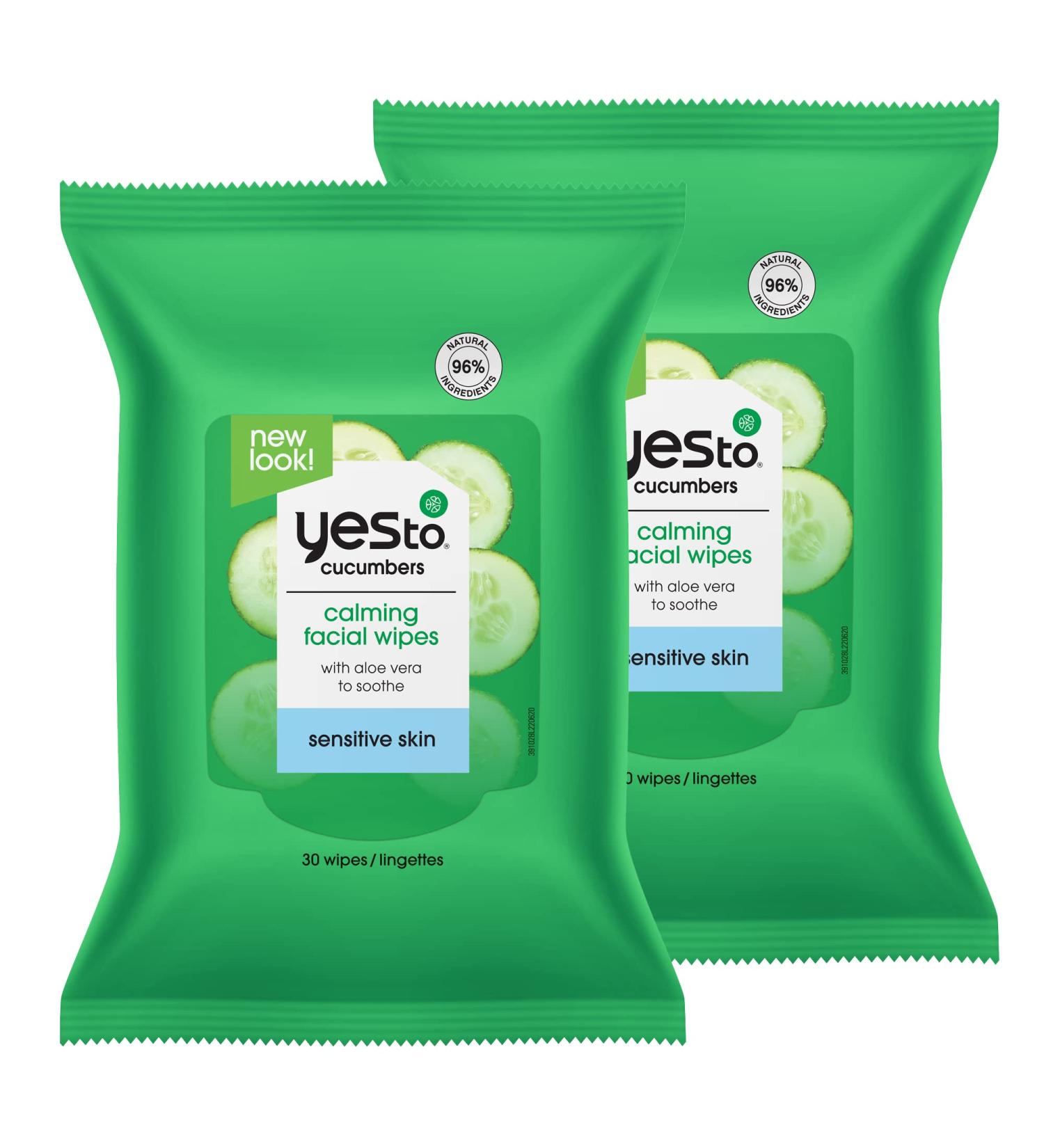 Yes To Cucumbers Soothing Hypoallergenic Facial Wipes 30 Ct 2 Pack Gentle Cleansing for Sensitive Skin with 95% Natural Ingredients Vegan Formula - Buy Online on GoSupps.com