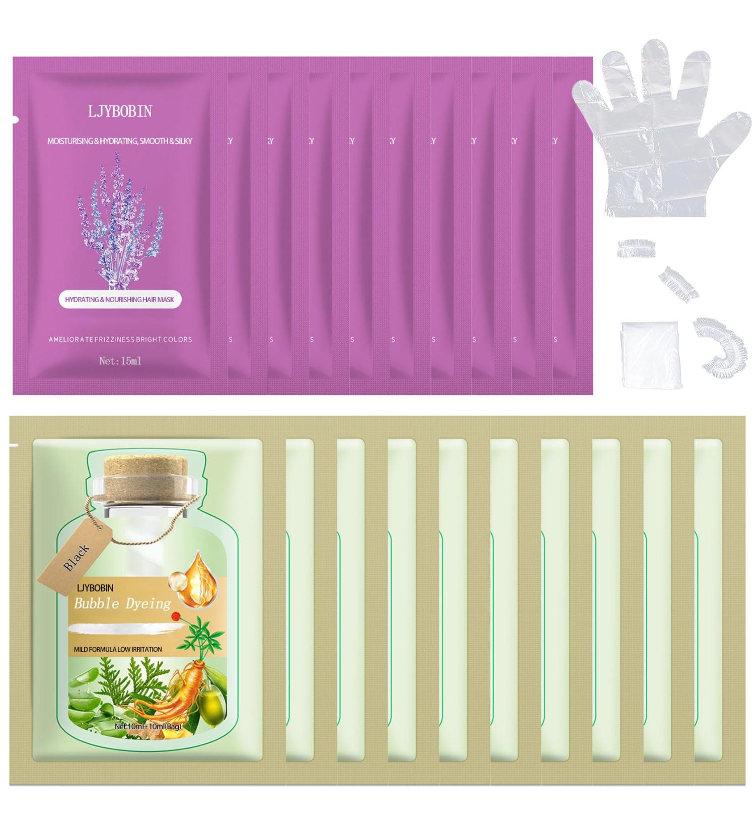 10 Pack Bubble Plant Black Hair Dye Kit - Natural Plant Extract Shampoo for Gray Hair Coverage | Includes 10 Hair Masks - Buy Online on GoSupps.com
