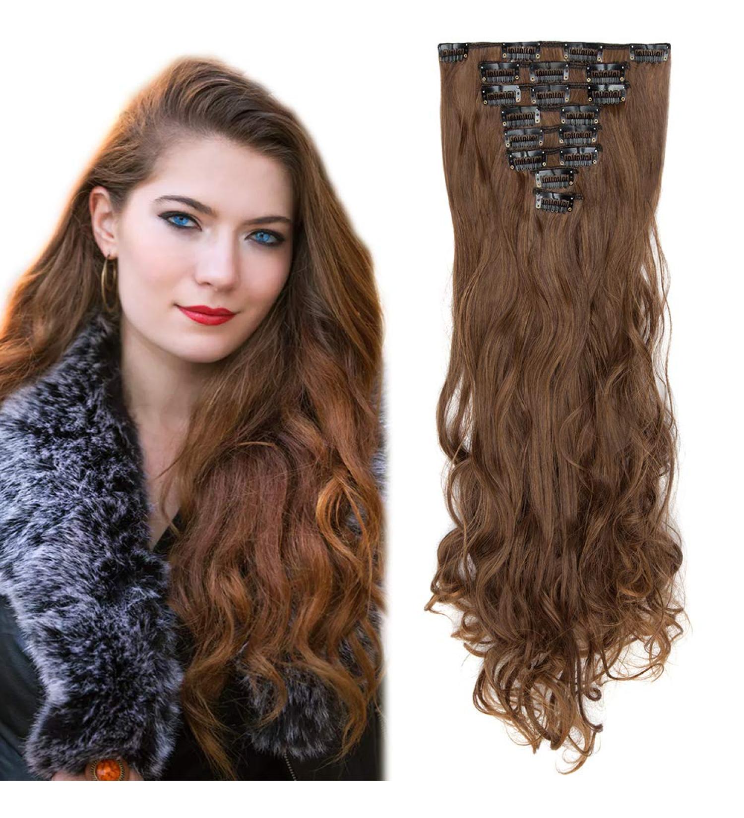 SEGO Clip in Hair Extensions - 8 Wefts Wavy Light Brown to Honey Blonde 24 Realistic Hairpiece for Beautiful Volume - Buy Online on GoSupps.com