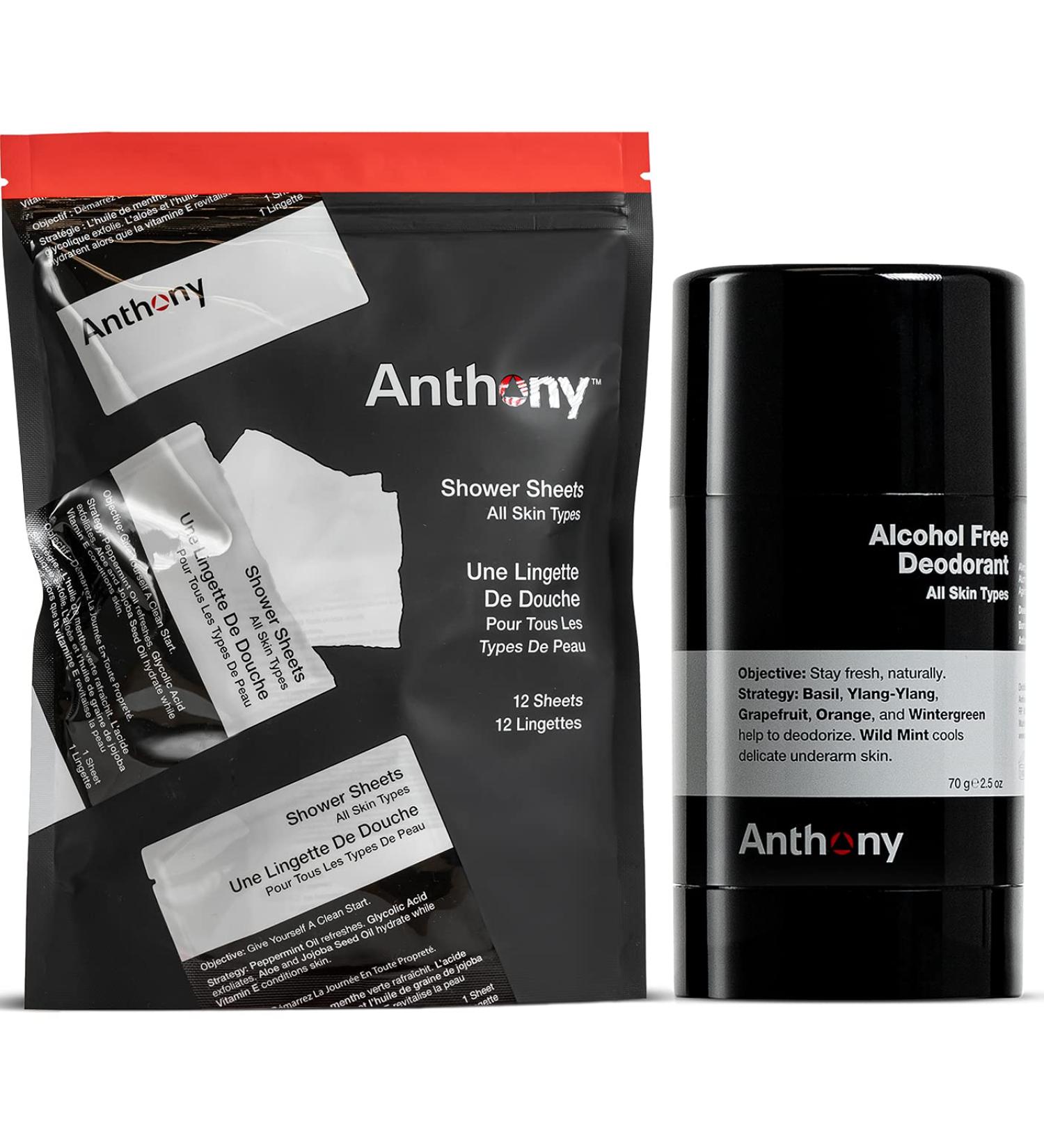 Anthony Shower Sheets 12 Single Pack Sheets Alcohol Free Deodorant 2.5 Fl Oz - Buy Online on GoSupps.com