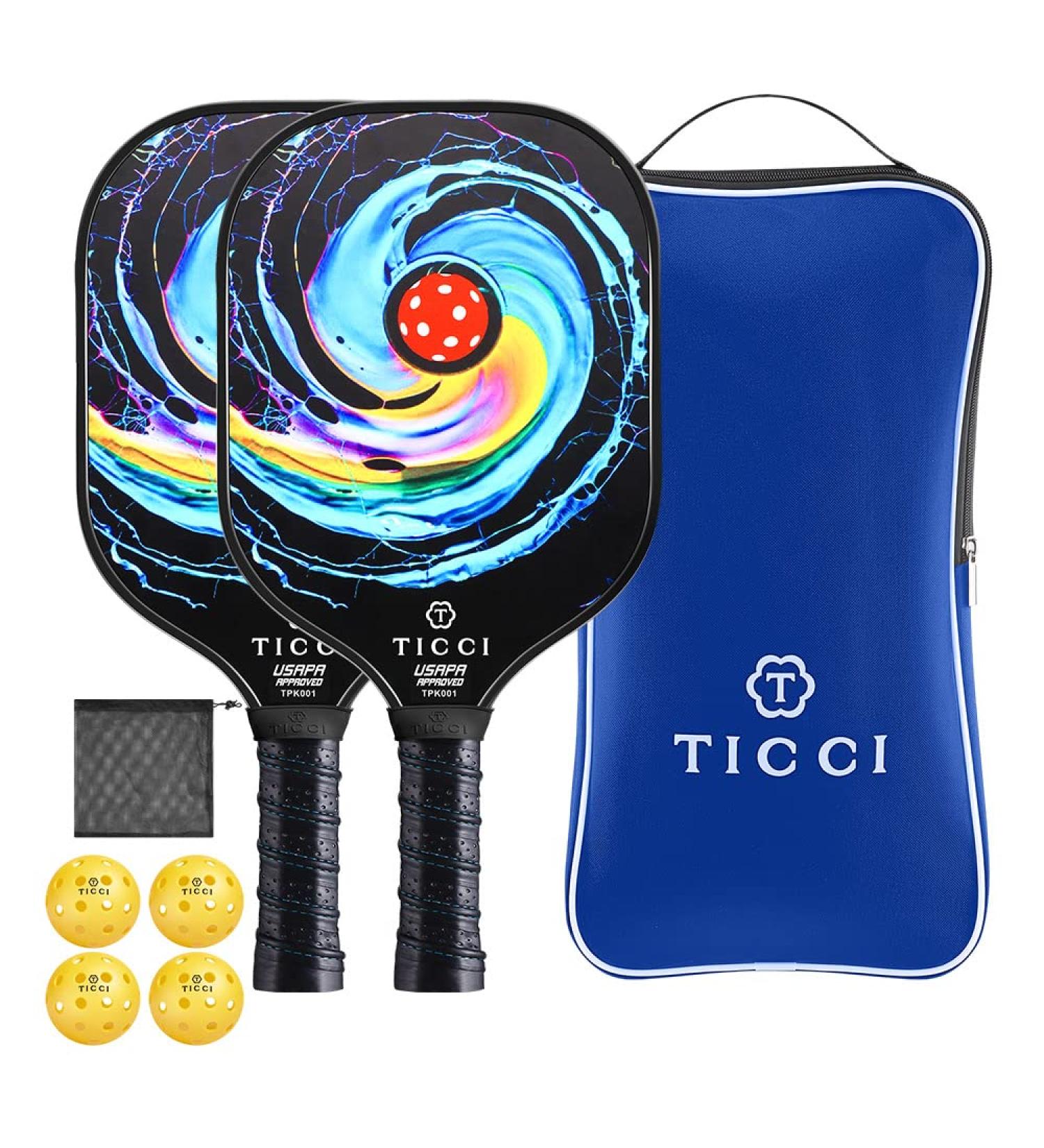 TICCI Pickleball Paddle Set of 2 - USAPA Approved Graphite Rackets with 4 Balls - Ideal for Beginners and Pros - Includes Mesh Bag and Carry Bag - Buy Online on GoSupps.com