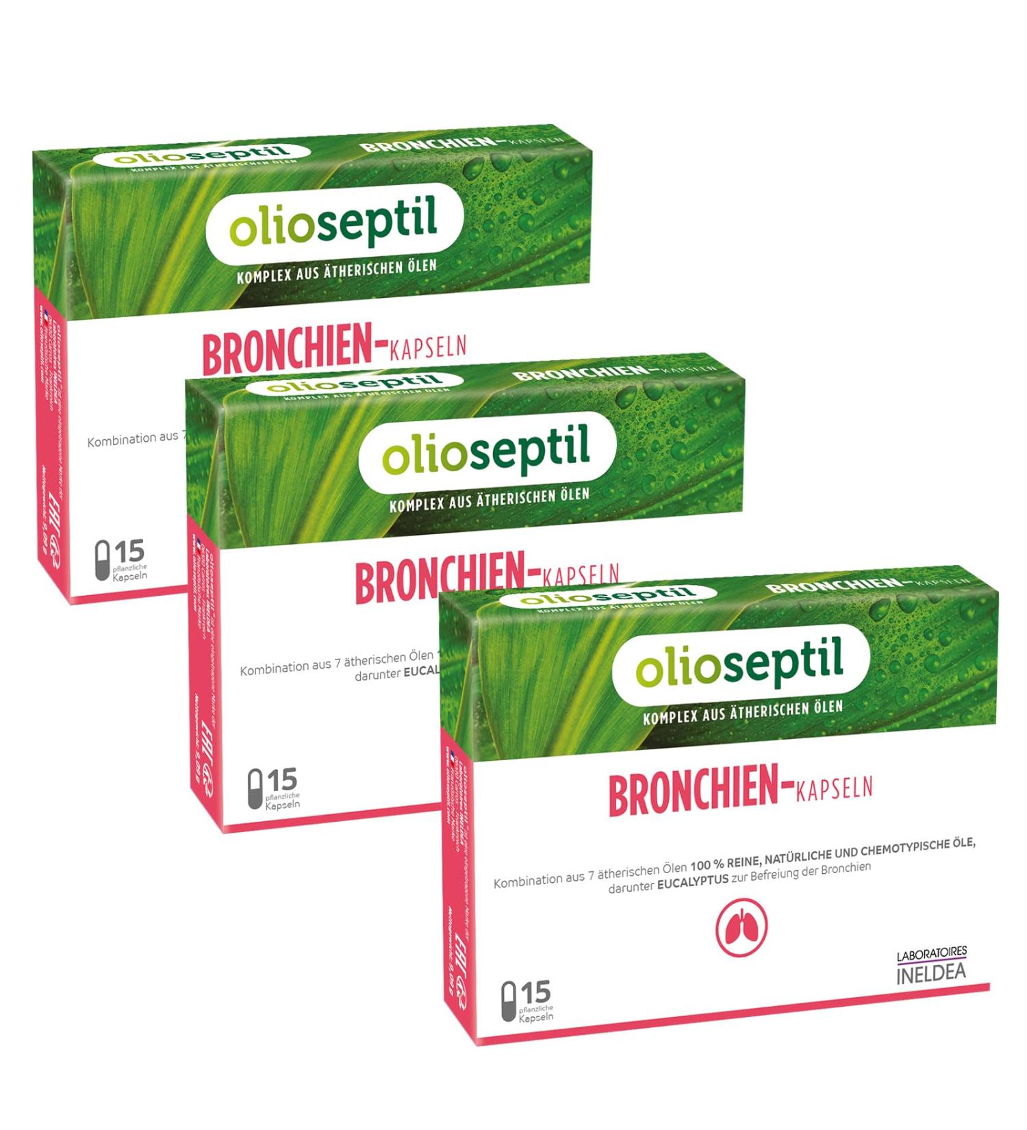 Olioseptil Bronchy Capsules | Pure Essential Oils in Vegetable Capsules | 3 Pack (45 Capsules) | Supports Bronchial Health & Calms Airways | Ideal for Ages 15+ - Buy Online on GoSupps.com