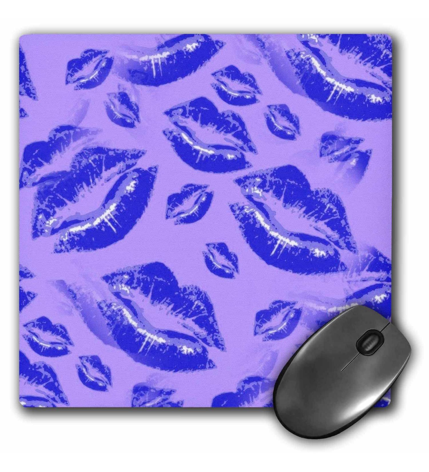 3dRose Two Kisses Collided Lip Bold Blue Lips Pattern - Mouse Pads (mp_357236_1)