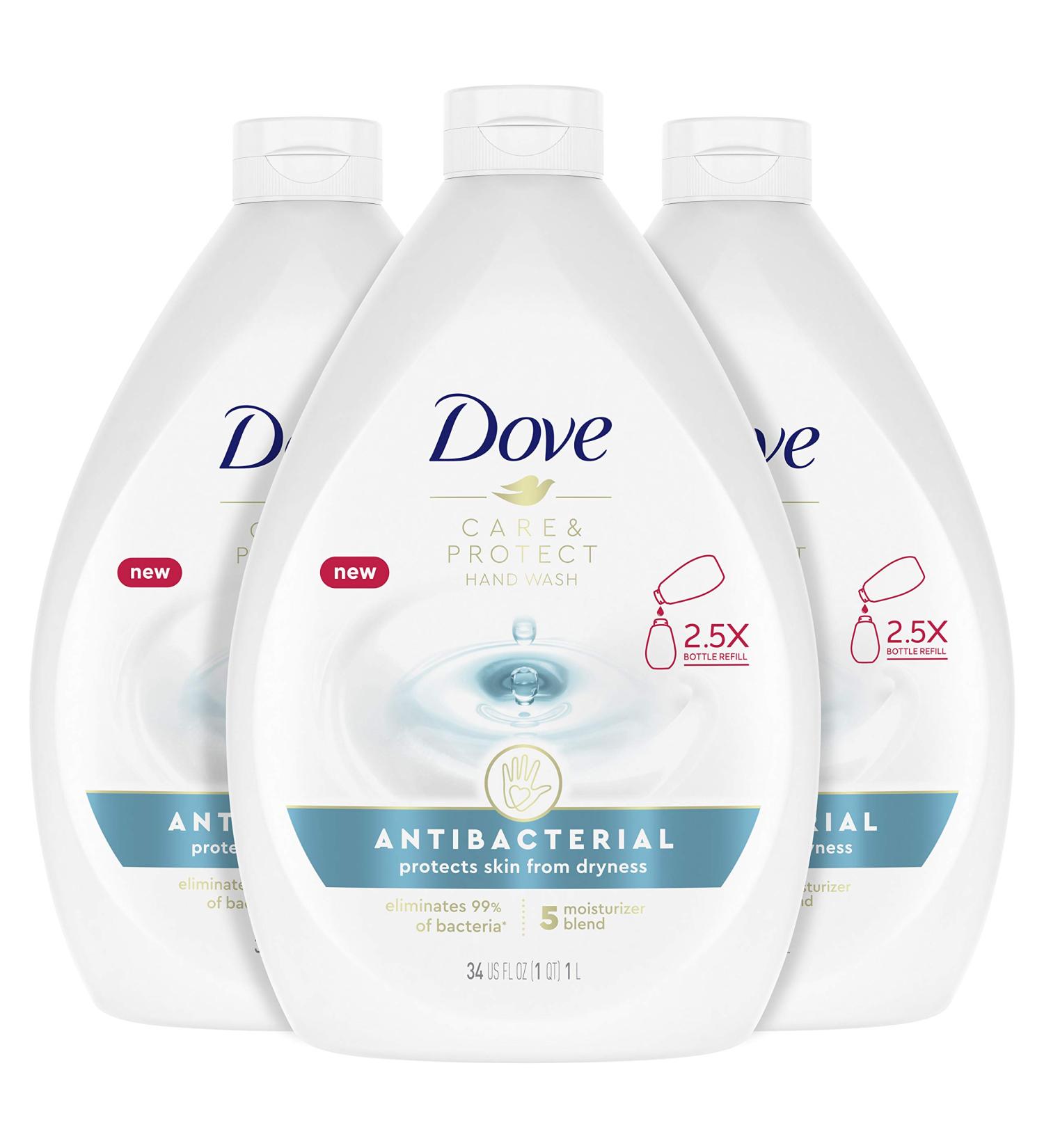 Dove Antibacterial Hand Wash for All Skin Types - 34 Fl. Oz (Pack of 3) - Moisturizing & Protects Skin - Buy Online on GoSupps.com