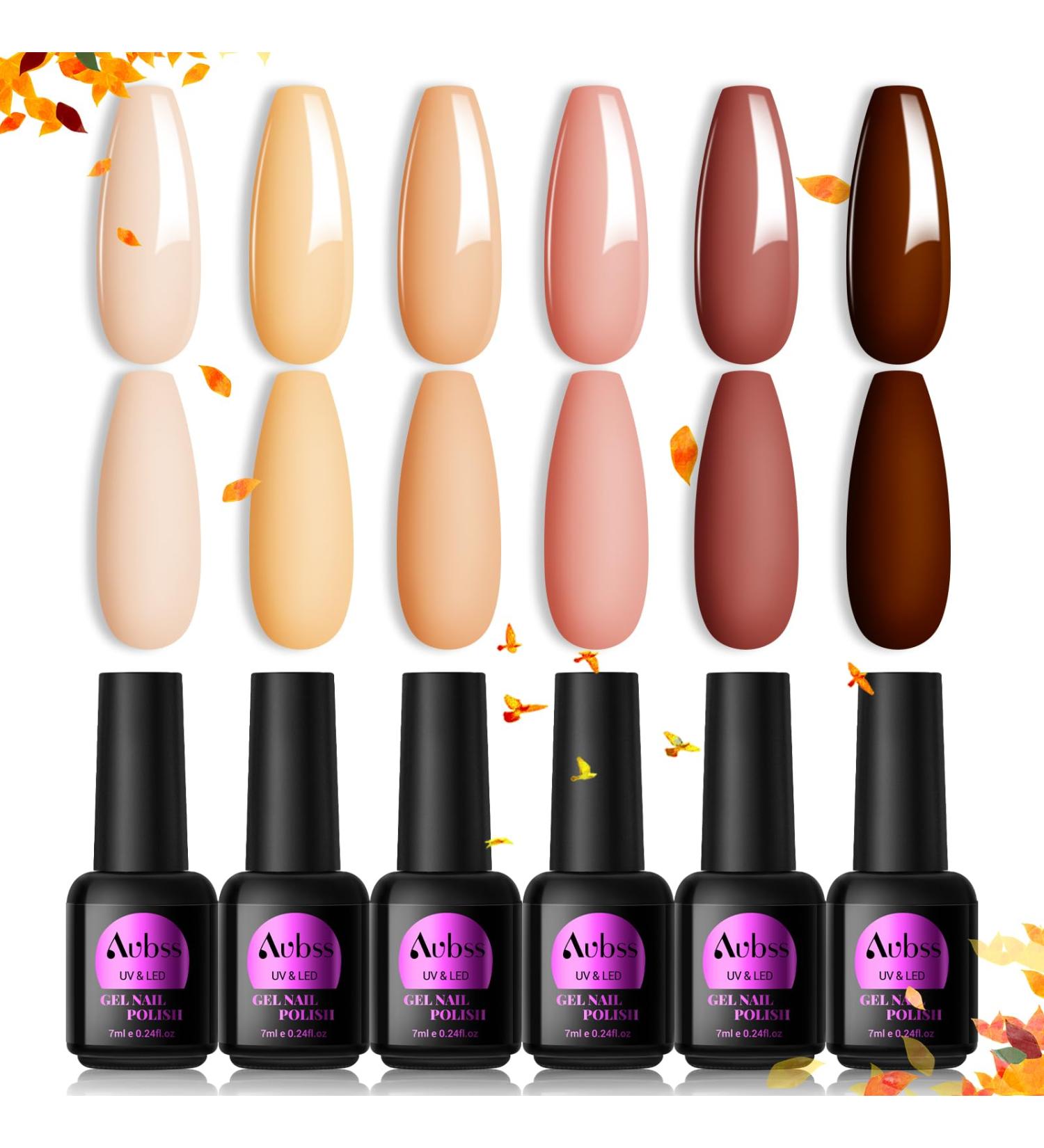 AUBSS 6-Piece Autumn Winter Nude Gel Nail Polish Set - Skin Tones Neutral Soak Off UV LED Kit for Women - Buy Online on GoSupps.com