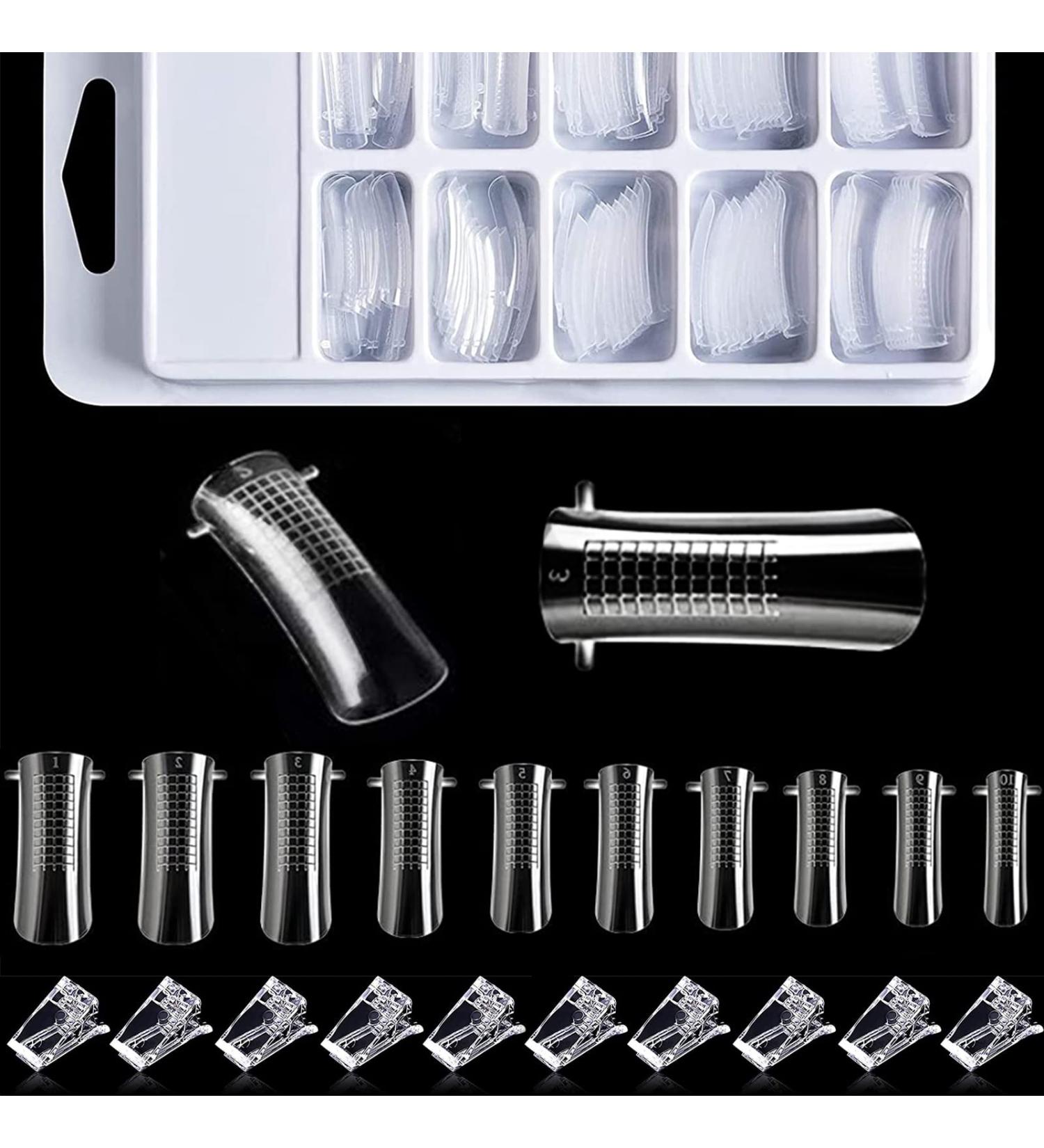 Kalolary Full Cover Dual Nail System Form 100PCS Clear Dual Forms UV Gel Acrylic Tips + 10PCS Poly Gel Quick Building Nail Tip Clip - Buy Online on GoSupps.com