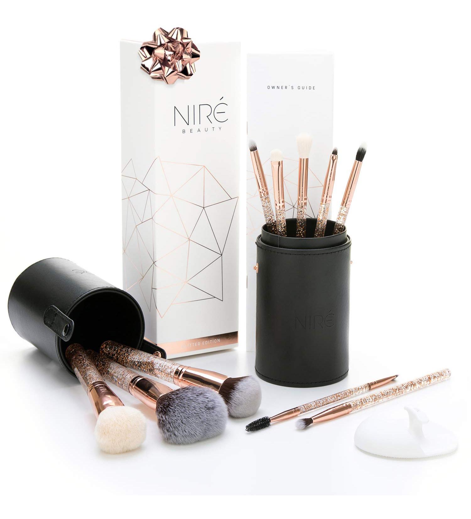 Nir Beauty Essential Glow Set Glitter Makeup Brushes with Makeup Brush Holder and Facial Cleansing Brush - Buy Online on GoSupps.com