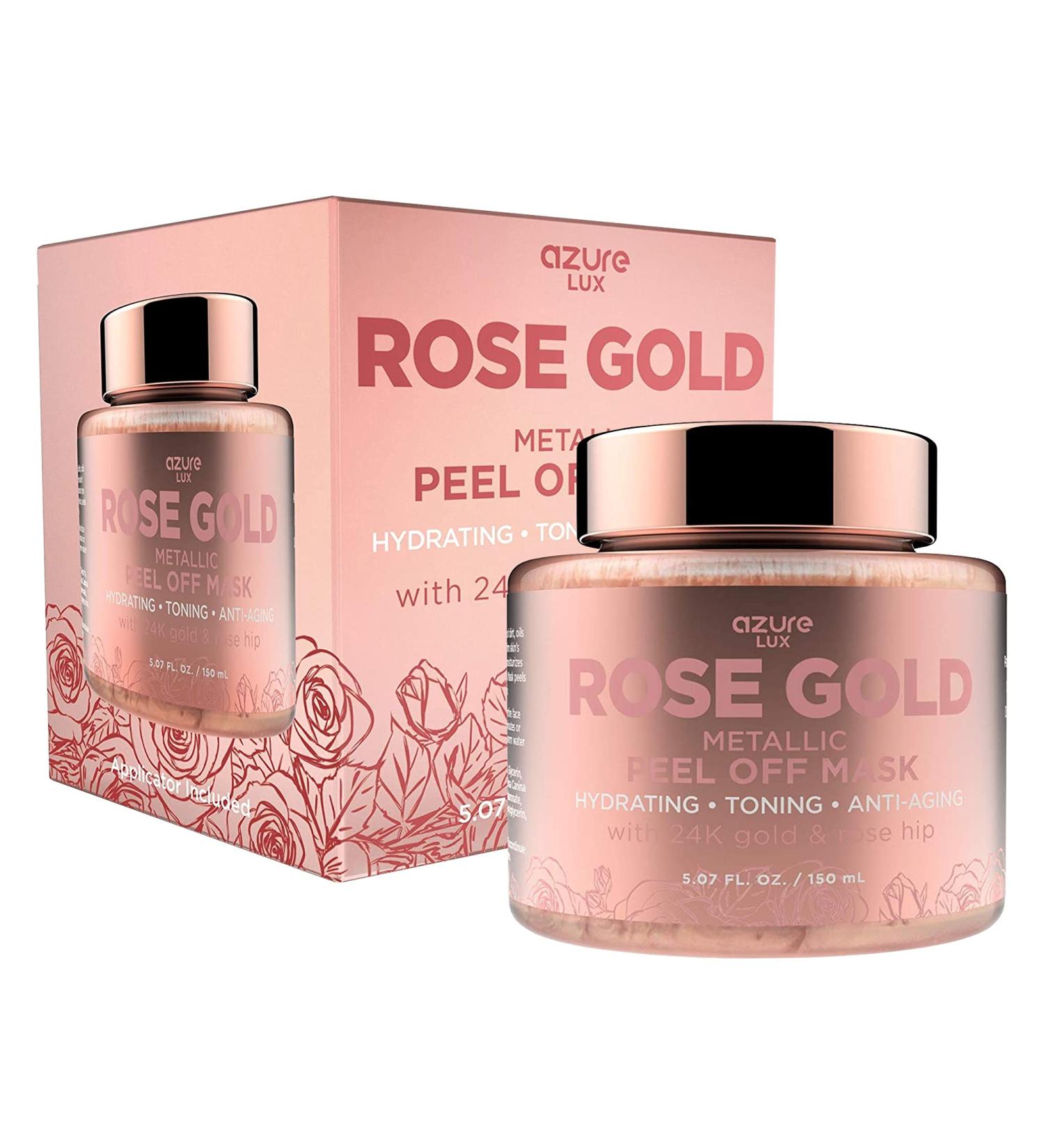 AZURE Rose Gold Metallic Peel Off Face Mask - 150mL | Reduces Wrinkles, Fine Lines, Acne Scars | Removes Blackheads, Dirt & Oil | Repairs Uneven Skin Tone - Buy Online on GoSupps.com