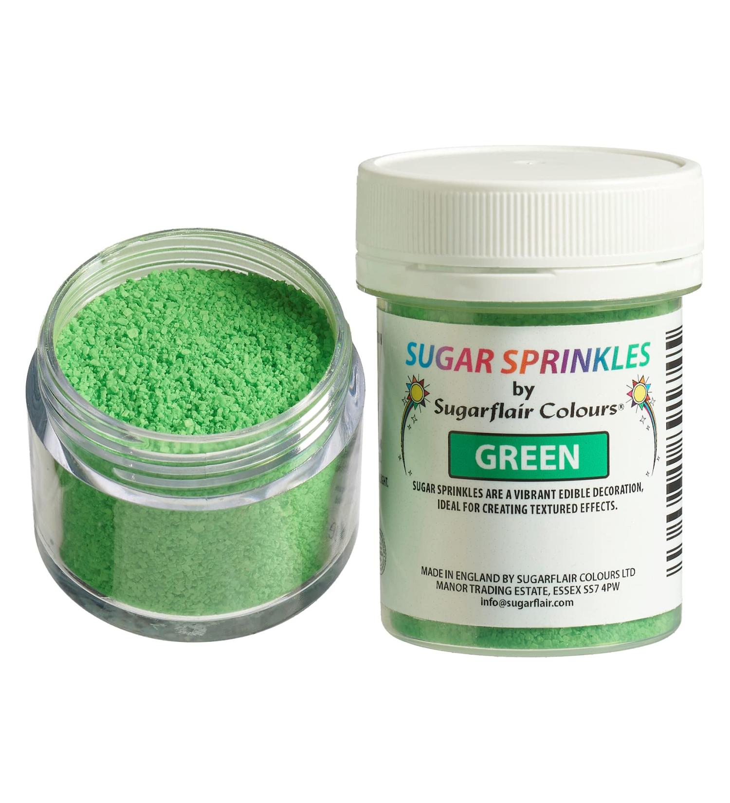 Sugarflair Green Edible Glitter Sugar Sprinkles - for Cake Decorating Sprinkle on Cakes Cupcakes and Treats - 40g